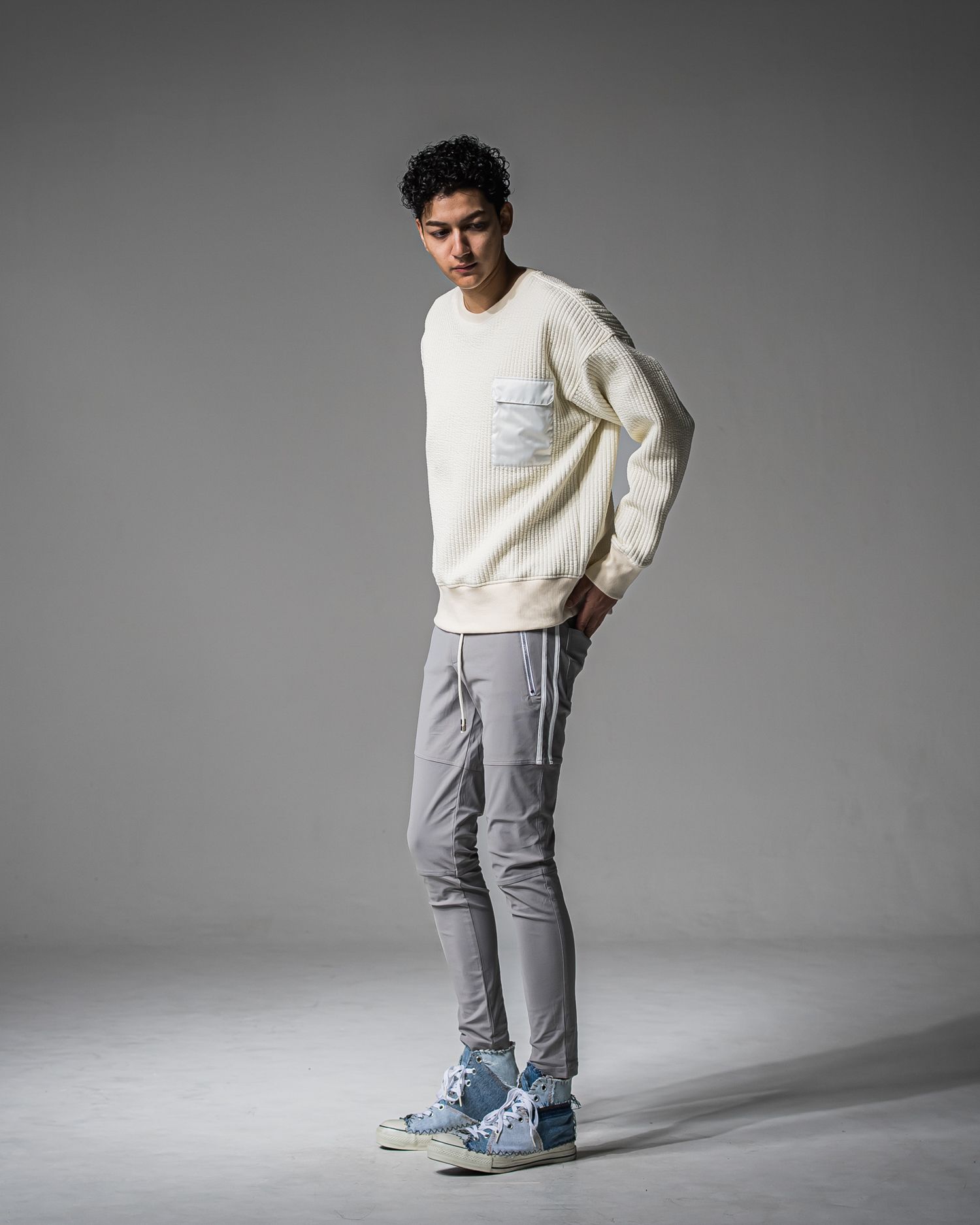 STRIPE QUILTING DROP TRAINER / RC37-C-003 / ストライプキルティングトレーナー / オフホワイト (9月下旬入荷予定)