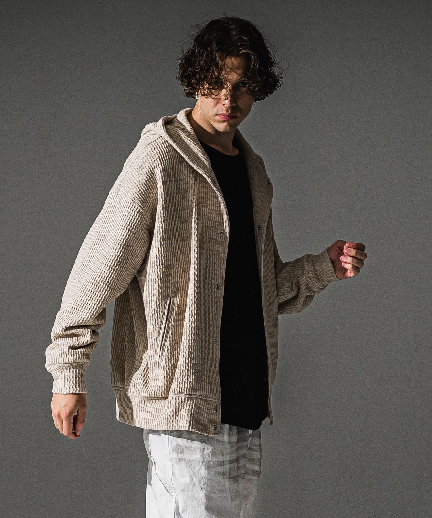 KNT VARSITY HOODIE / RC41-C-007 / コットンニットパーカースタジャン / ベージュ (8月下旬入荷予定)
