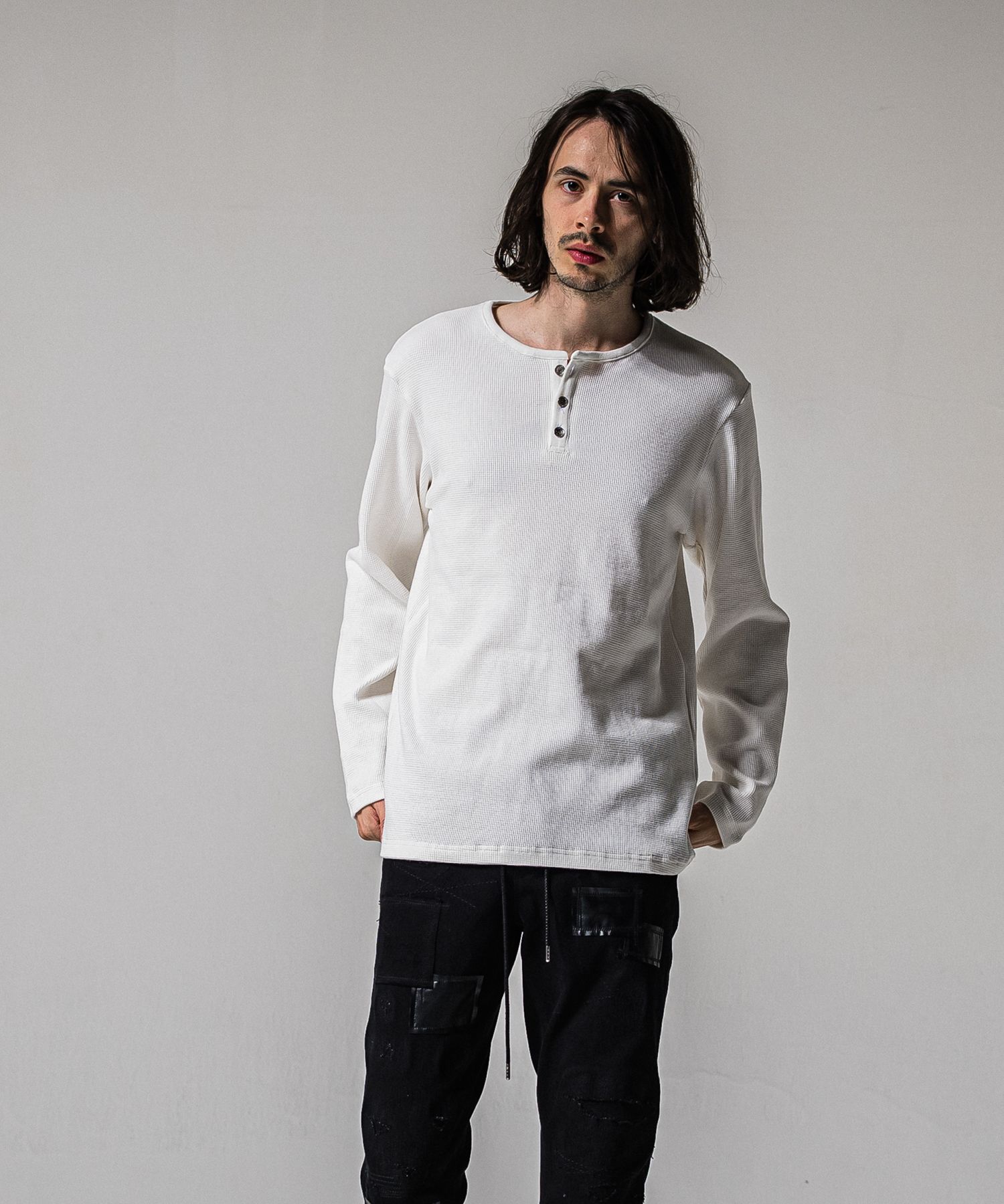 WAFFLE HENRY / RC39-C-001 / サーマルヘンリーネックロングTシャツ / ホワイト (1月中旬入荷予定)