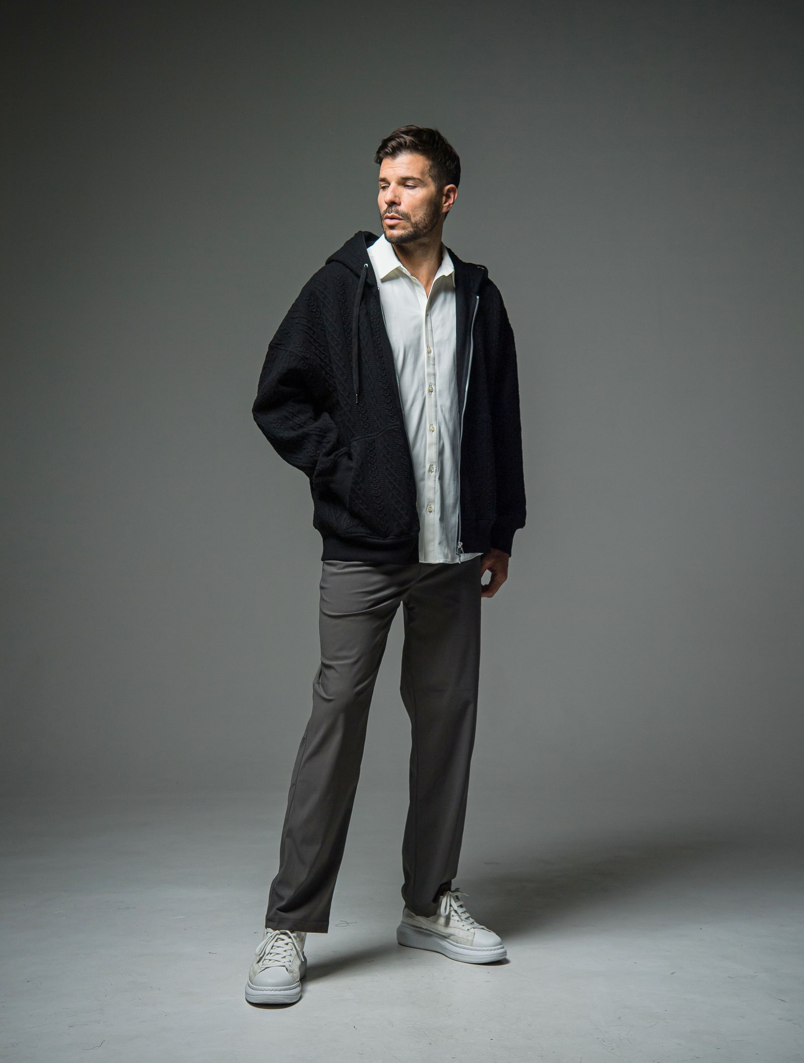 ROPE ZIP LOOSE HOODIE / RC29-C-004 / キルティングジップパーカー / ブラック