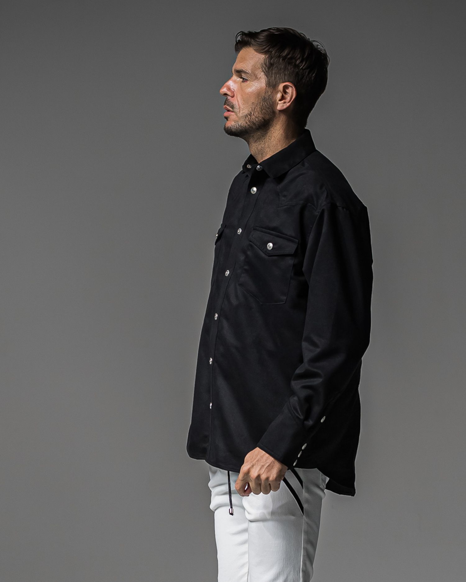 JAMES OVER SUEDE SHIRT / RC37-SH-003 / スエードエコレザーシャツ / ブラック
