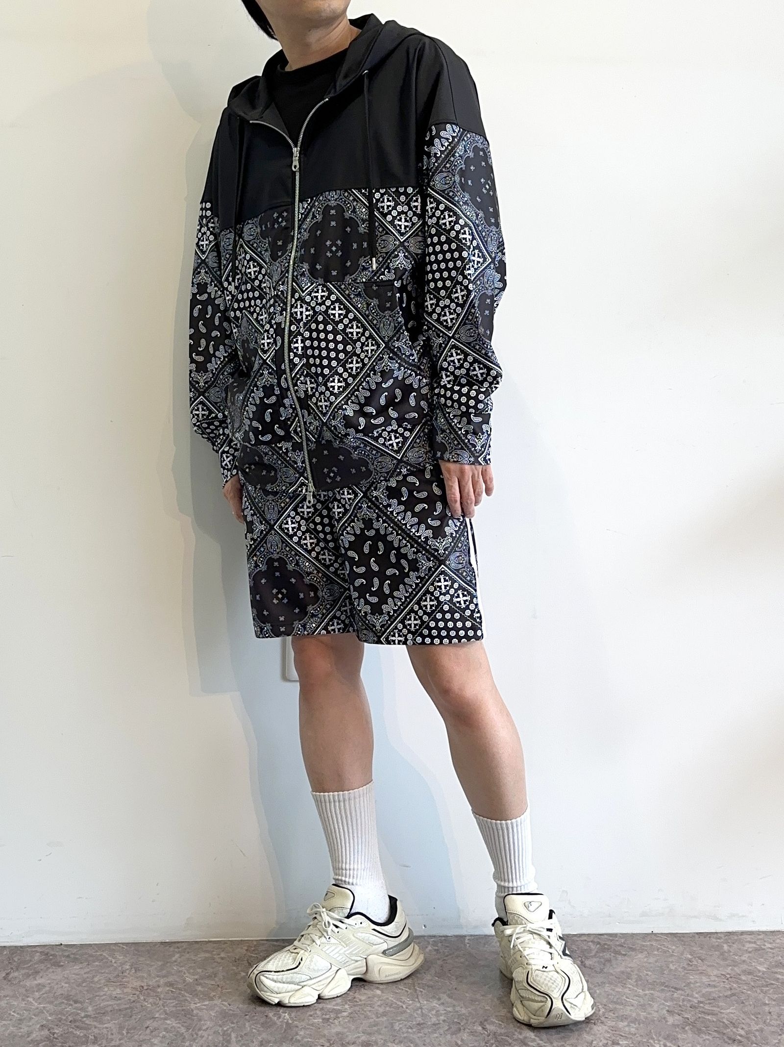 PAISELY RUSH OVER ZIPUP HOODIE / RC32-C-001 / ラッシュガードパーカー / バンダナブラック