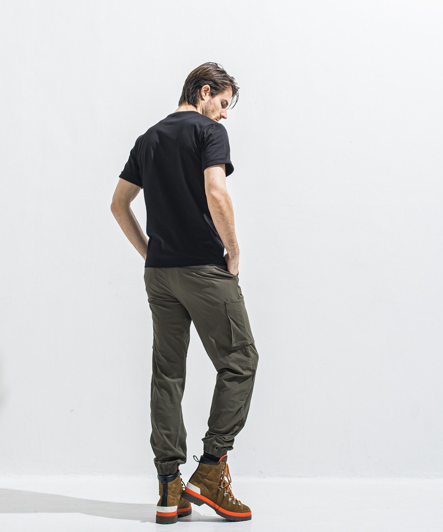 DAVID NYLON CARGO PANTS / RC40-ST-040 / ミリタリーナイロン裾ゴムカーゴパンツ / カーキ (6月中旬入荷予定)