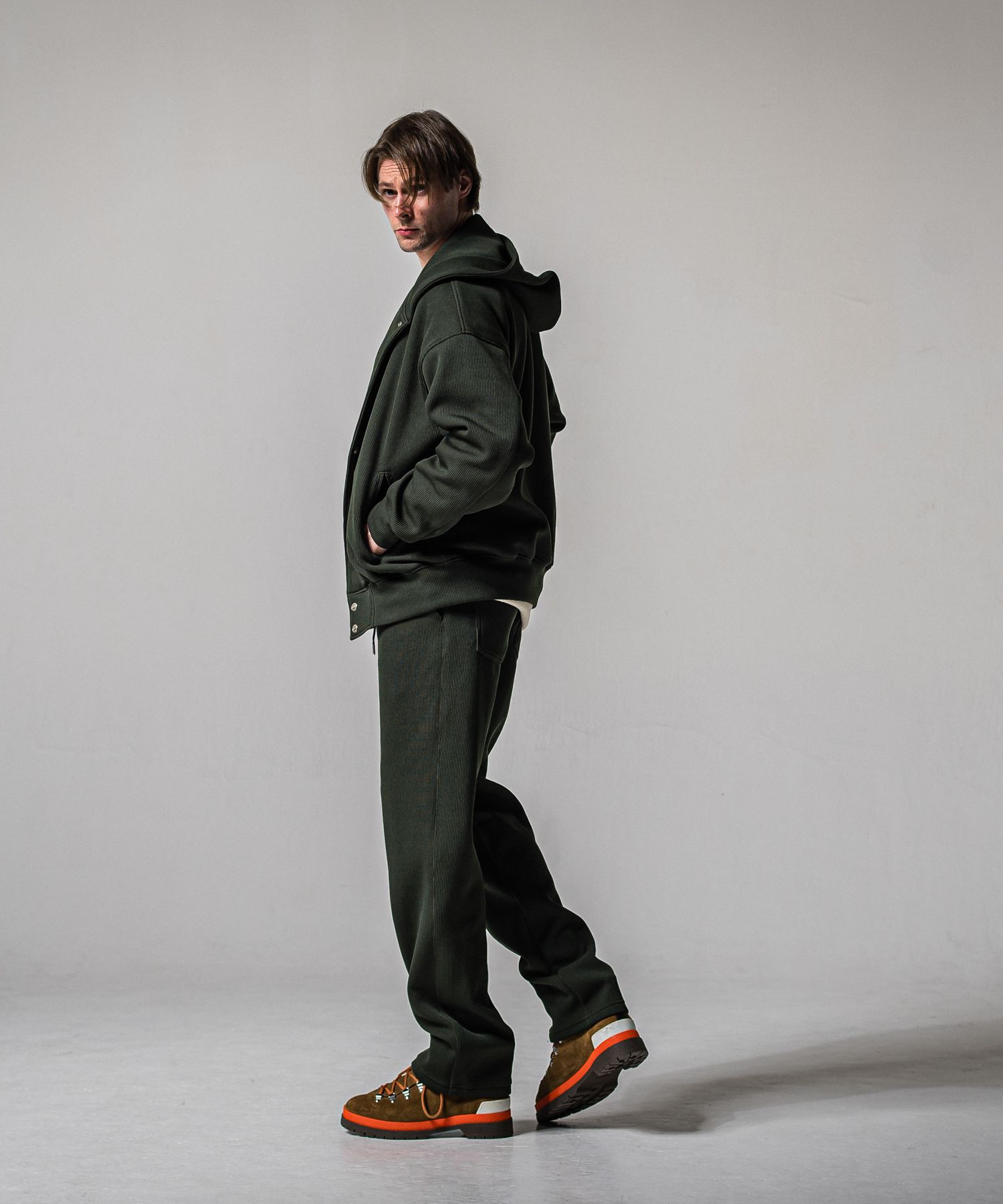 AZE VARSITY HOODIE / RC39-C-006 / 高機能畦編みニットトレーナー / カーキ (1月中旬入荷予定)