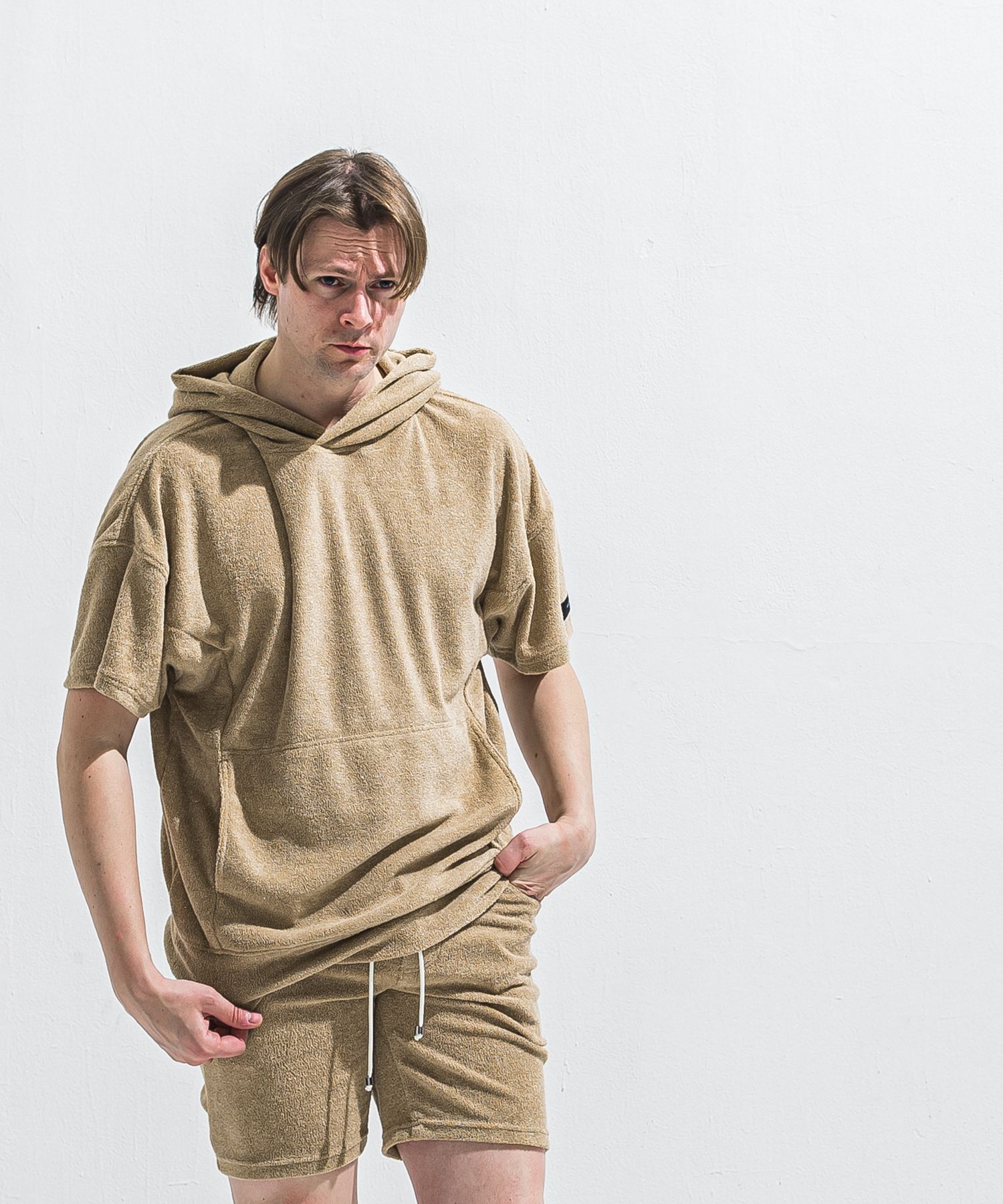 PILE HALF HOODIE / RC40-C-003 / パイル半袖パーカー / ベージュ (5月中旬入荷予定)