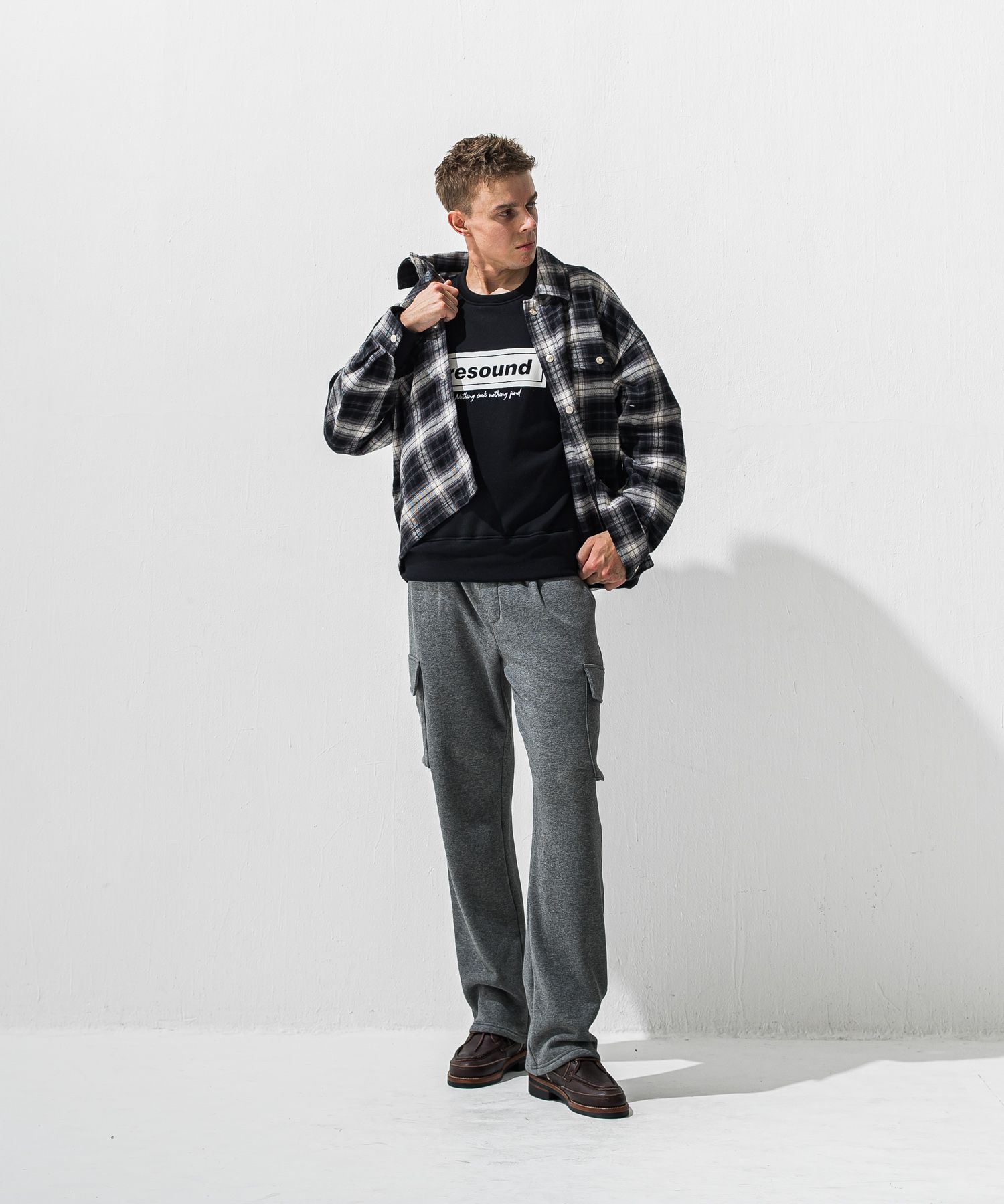 VELOURS FLEECE HEAD CARGO / RC42-ST-043 / 裏起毛セミワイドカーゴタックパンツ / チャコール (11月中旬入荷予定)