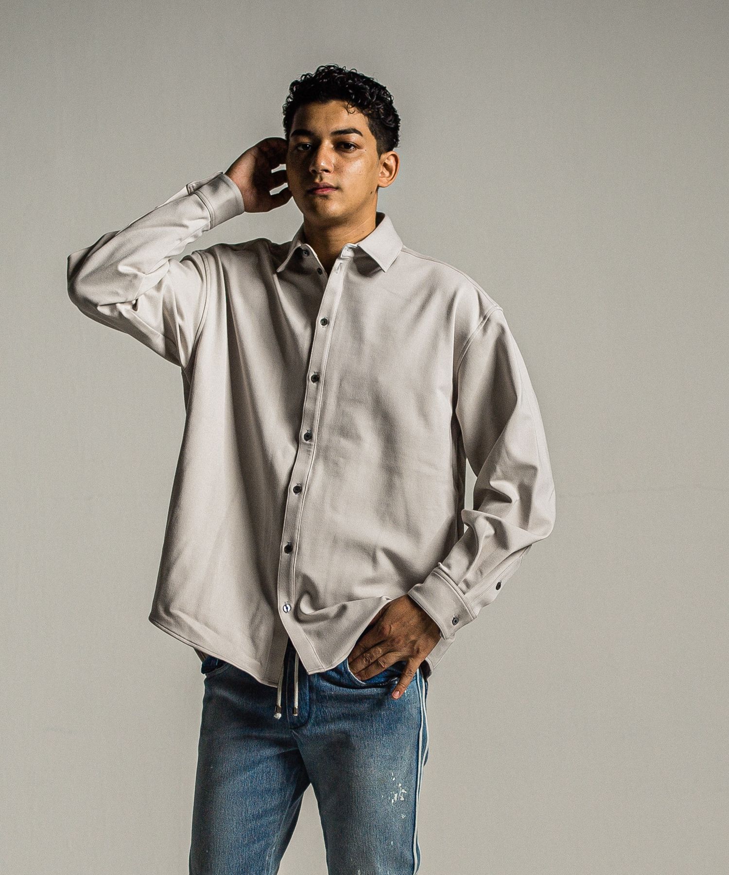 JERSEY JACK SHIRT / RC34-SH-001 / 裏起毛オーバーサイズシャツ / グレー