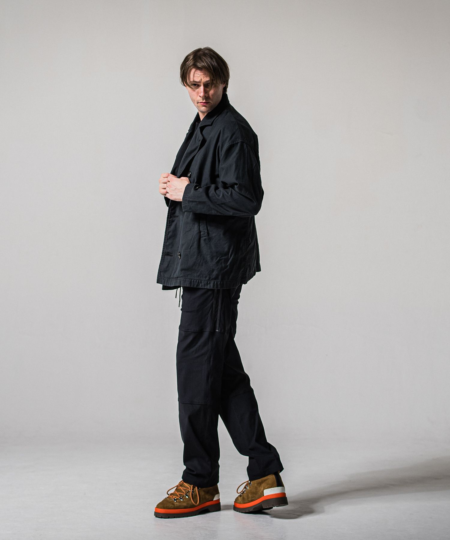 JOHNSON LINE WIDE PANTS / RC39-ST-009WT / ジョンソンラインワイドタックパンツ / ブラック×ブラック (1月下旬入荷予定)