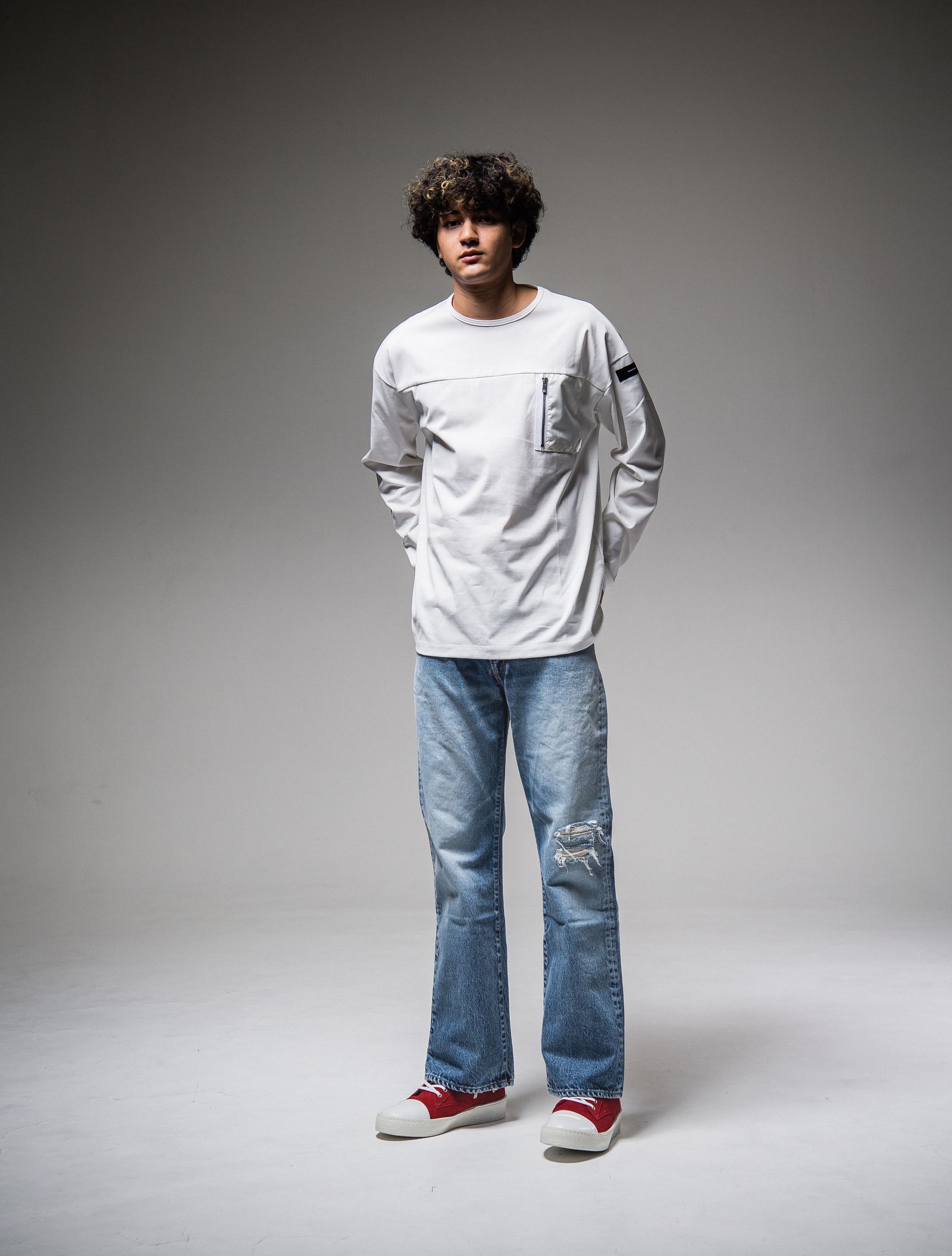NYLON POCKET LOOSE LONG SLEEVE / RC25-T-002 / ナイロンポケットビッグロングTシャツ / ホワイト※