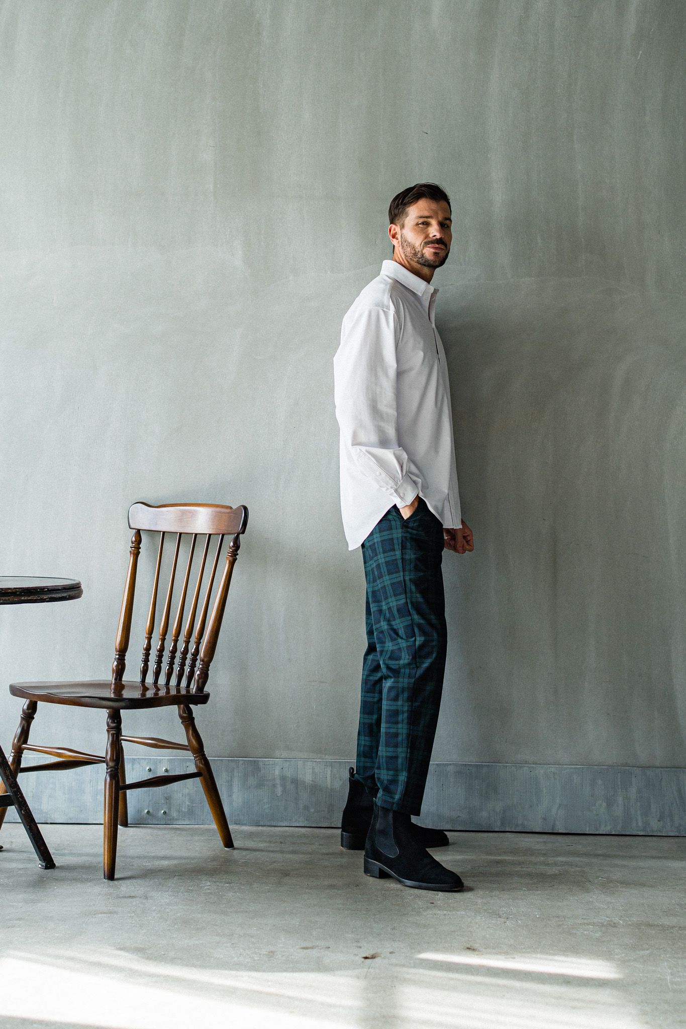 PAT WIDE EASY PANTS / RC32-ST-036 / ベルト付きテーパードワイドパンツ / グリーンチェック