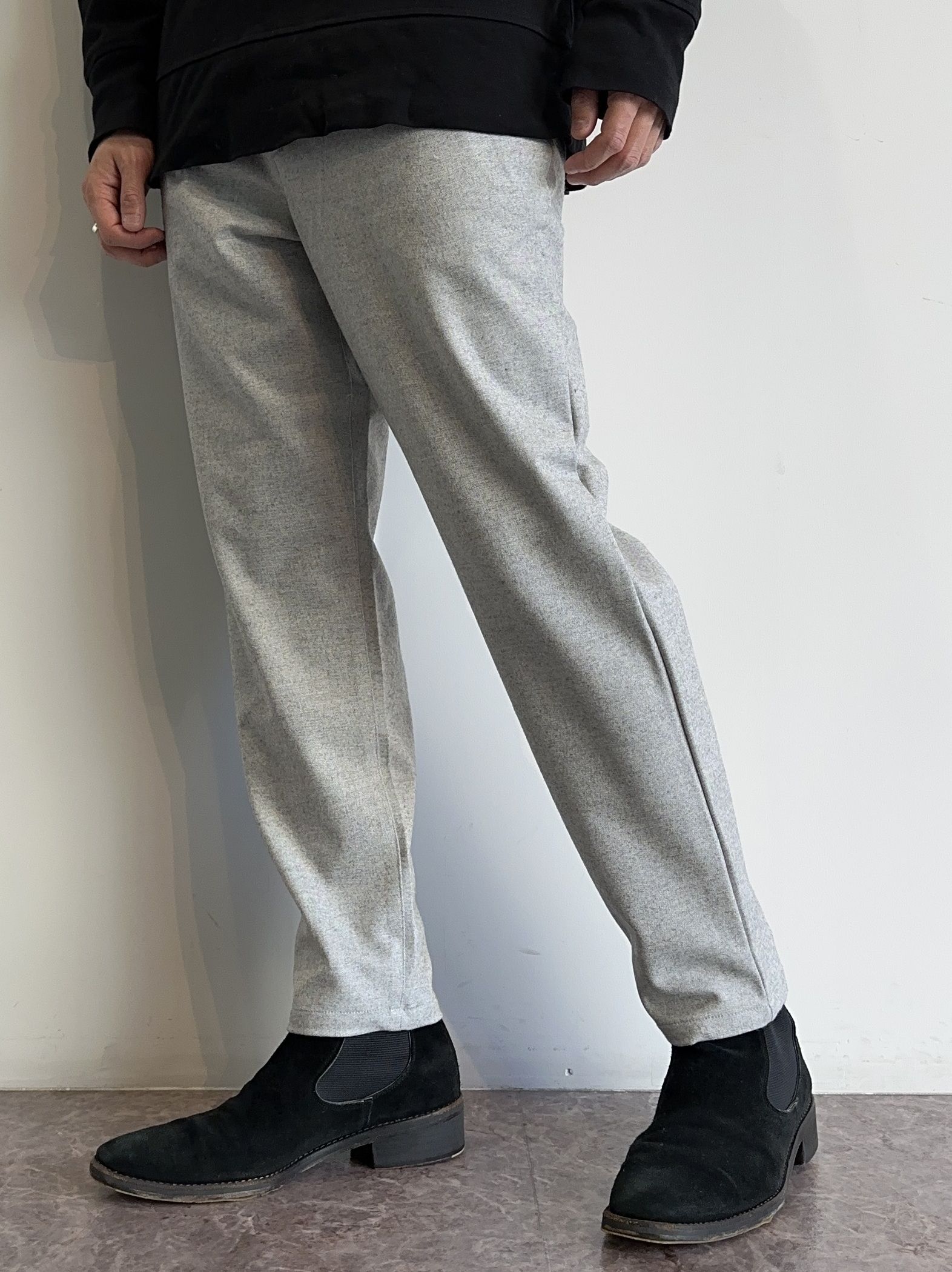 PAT WIDE EASY PANTS / RC30-ST-036 / ベルト付きテーパードワイドパンツ / グレーウール