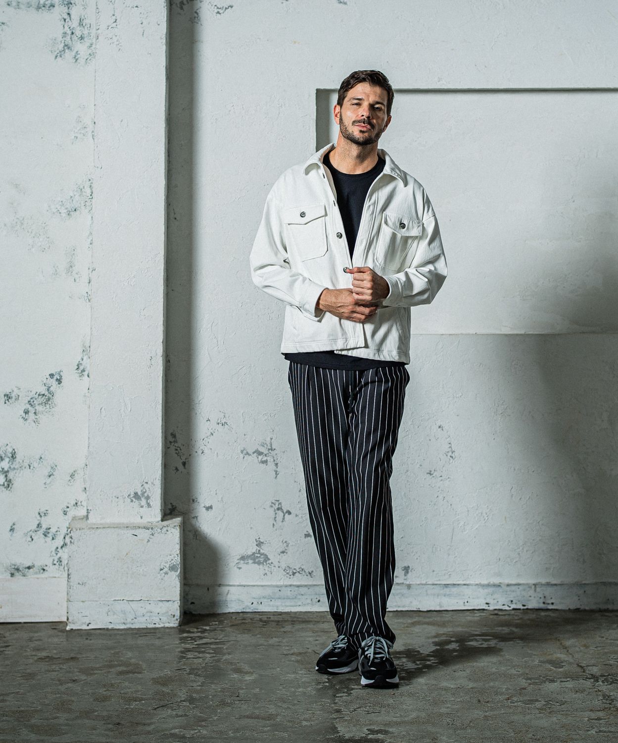 CHRIS EASY WIDE TUCK PANTS / RC35-ST-016WT / ワイドタックパンツ / ブラックストライプ