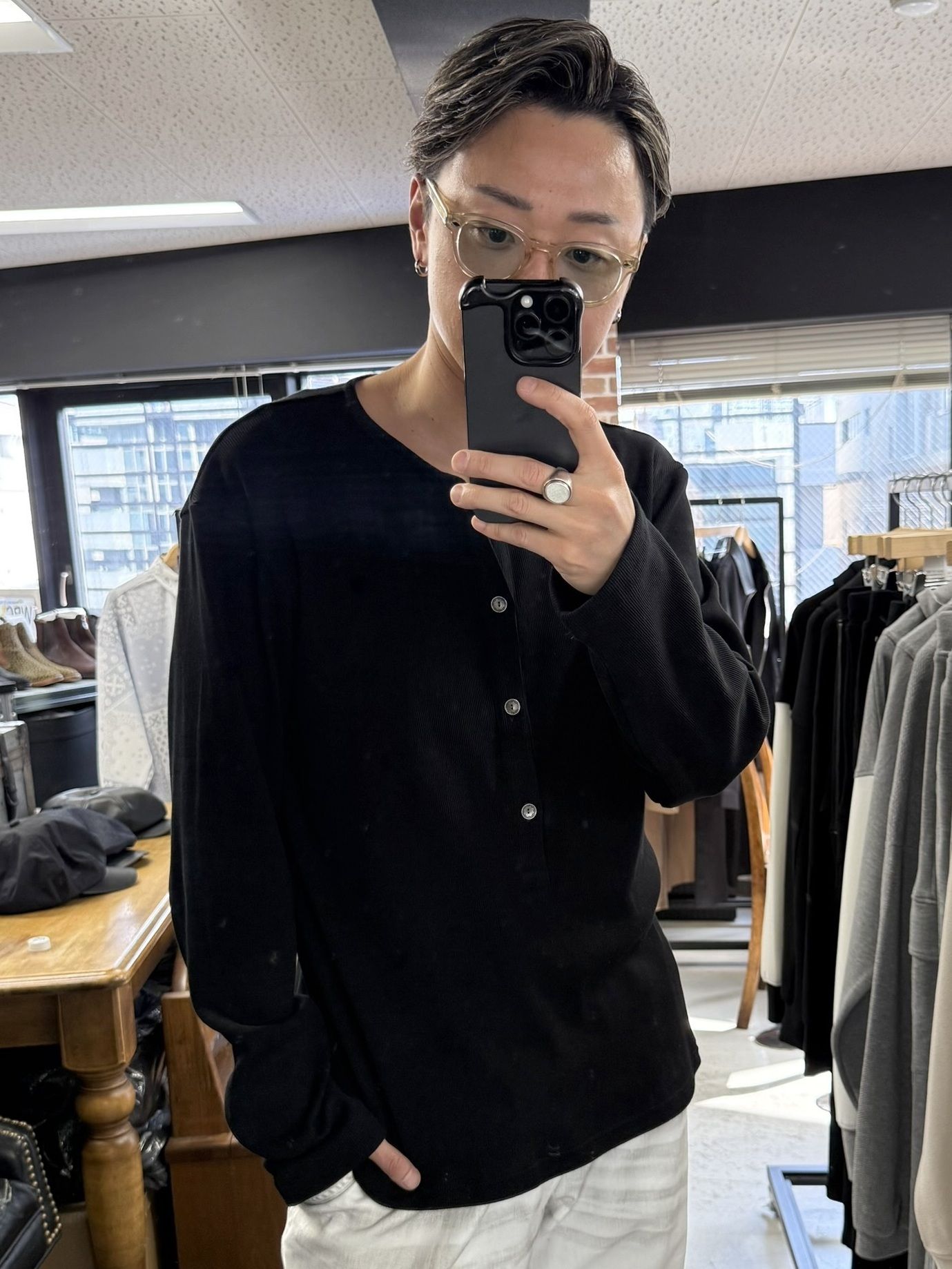 RIB HENRY LONGSLEEVE / RC41-T-005 / リブヘンリーネック長袖Tシャツ / ブラック (7月中旬入荷予定)