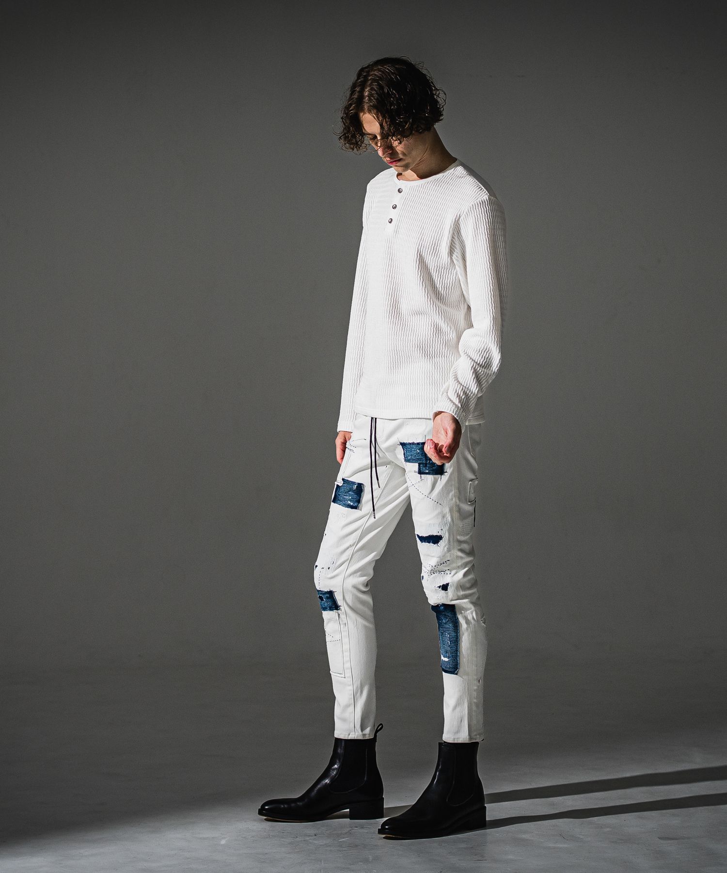MICK DENIM JERSEY / BASIC-ST-020 / デニムジャージテーパードパンツ / ホワイトリメイク (9月上旬入荷予定)