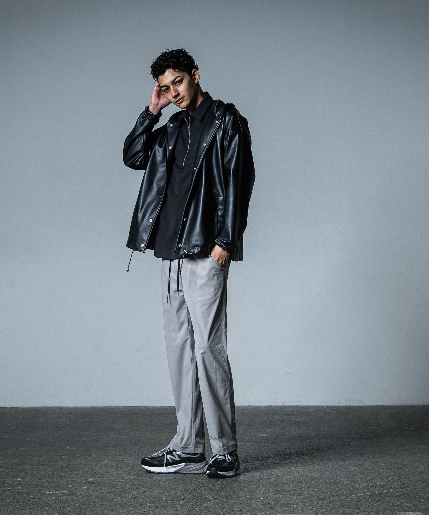 COACH HOODIE / RC33-JK-009 / レザーコーチパーカー / ブラック
