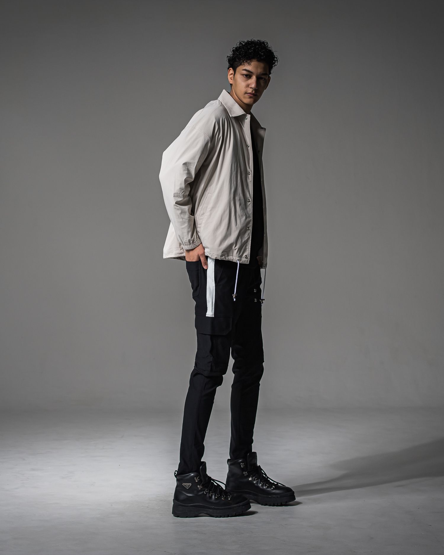 STRIPE QUILTING DROP TRAINER / RC37-C-003 / ストライプキルティングトレーナー / ブラック (9月下旬入荷予定)