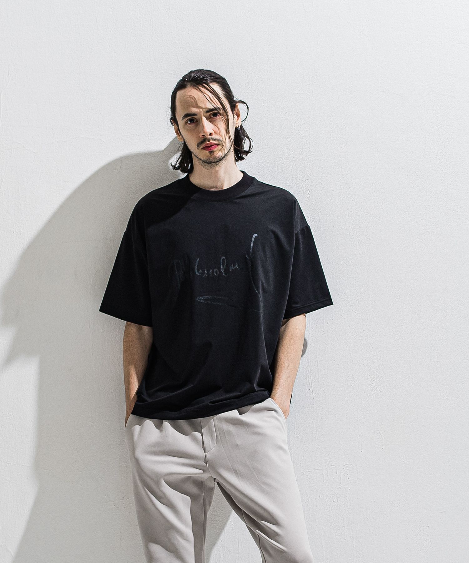 PB SIGN OVER NYLON T / DP1-T-002 / サインプリントナイロンビッグTシャツ / ブラック (4月上旬入荷予定)