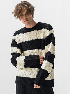 CABLE LAW SWEATER / RC42-K-002 / ケーブルニット / ブラック×ホワイト (10月下旬入荷予定)
