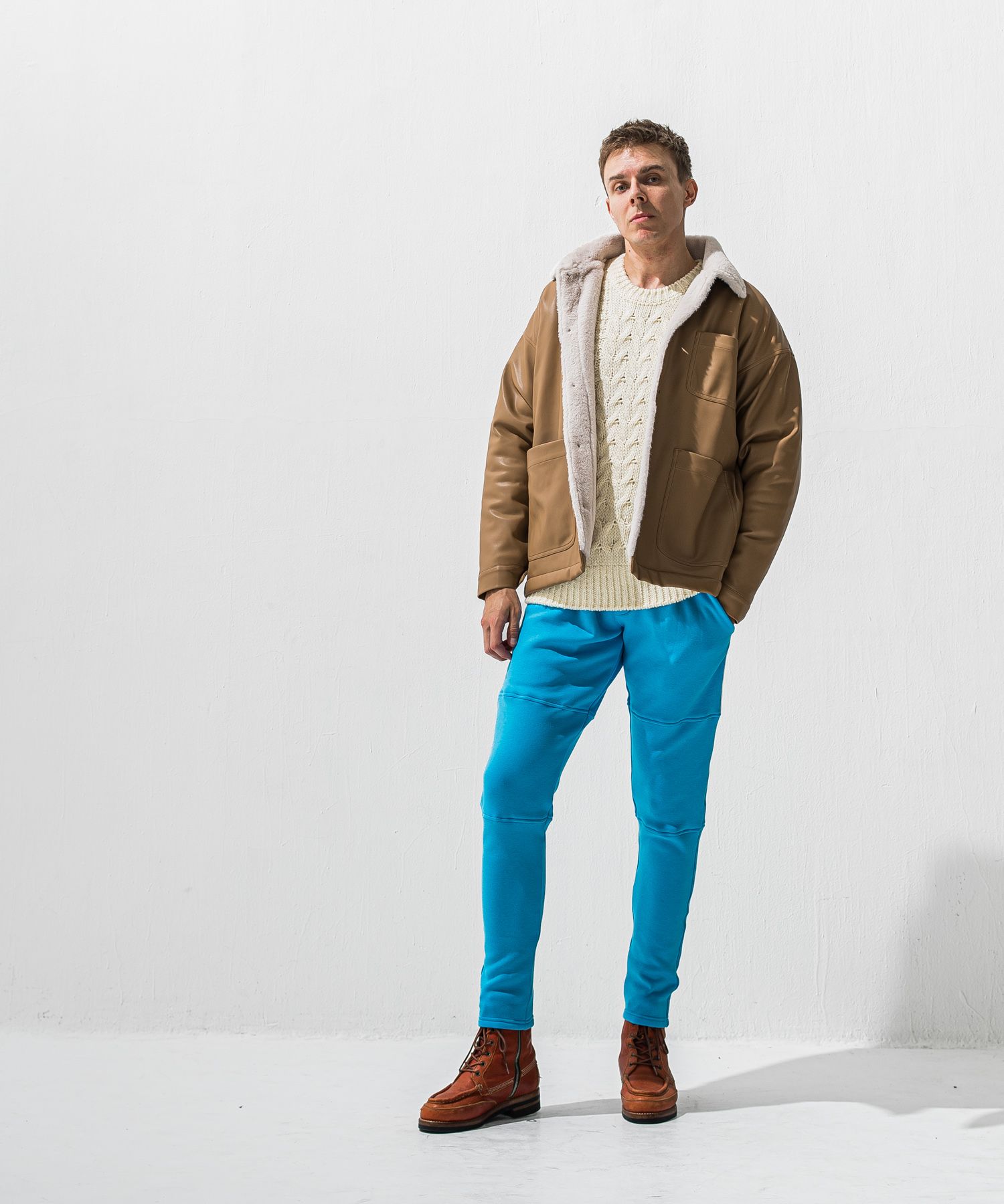 VELOURS FLEECE JT PT / RC42-ST-045 / 裏起毛切り替えラインタックパンツ / ブルー (11月中旬入荷予定)