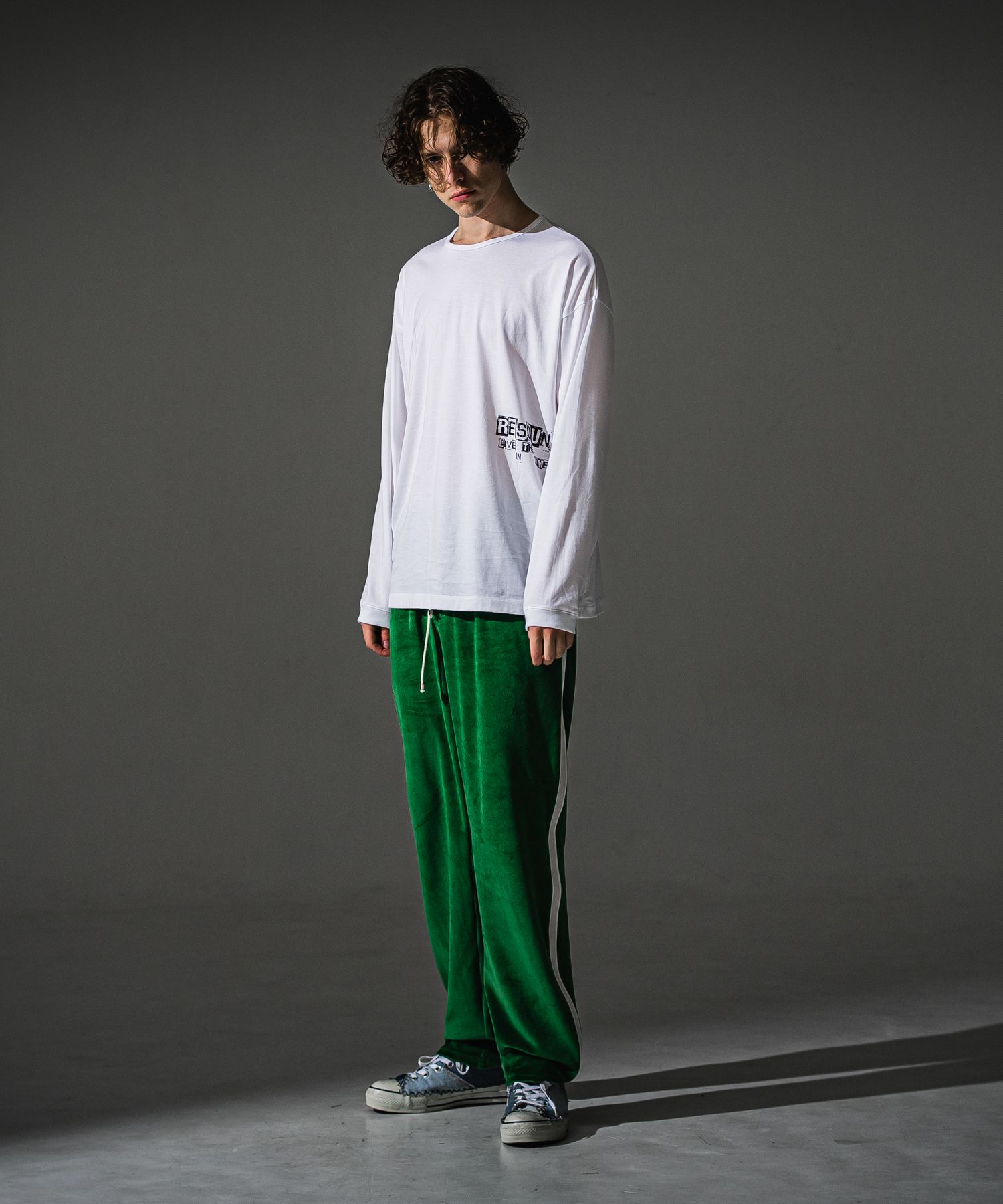 VELOUR SEMIWIDE TUCK PT / RC41-ST-044 / ベロアセミワイドタックパンツ / グリーン (9月中旬入荷予定)