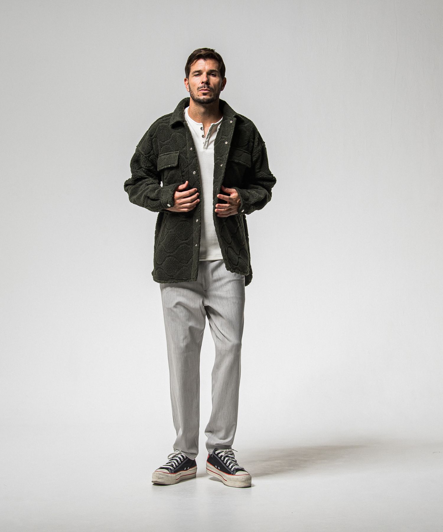 VELOURS FLEECE THERMAL HENRY / RC38-C-003 / 裏起毛サーマルヘンリーネックロングTシャツ / ホワイト (10月中旬入荷予定)