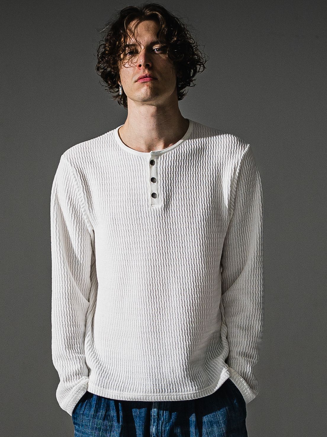 KNT HENRY / RC41-C-001 / コットンニットヘンリーネックロングTシャツ / ホワイト (9月上旬入荷予定)