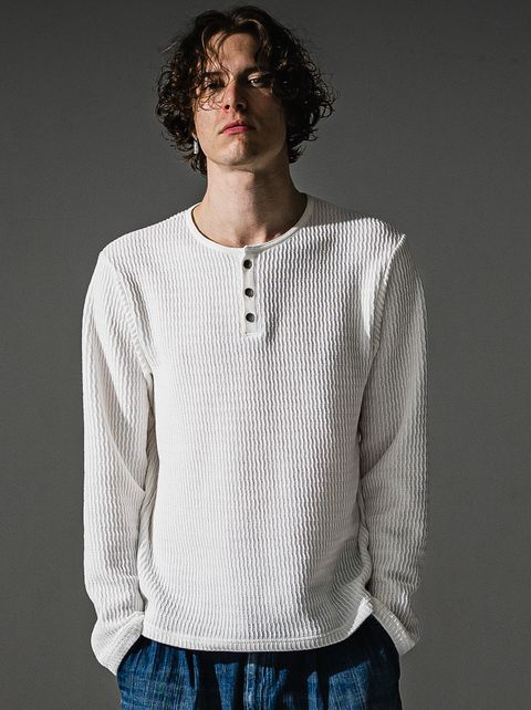 KNT HENRY / RC41-C-001 / コットンニットヘンリーネックロングTシャツ / ホワイト (9月上旬入荷予定)