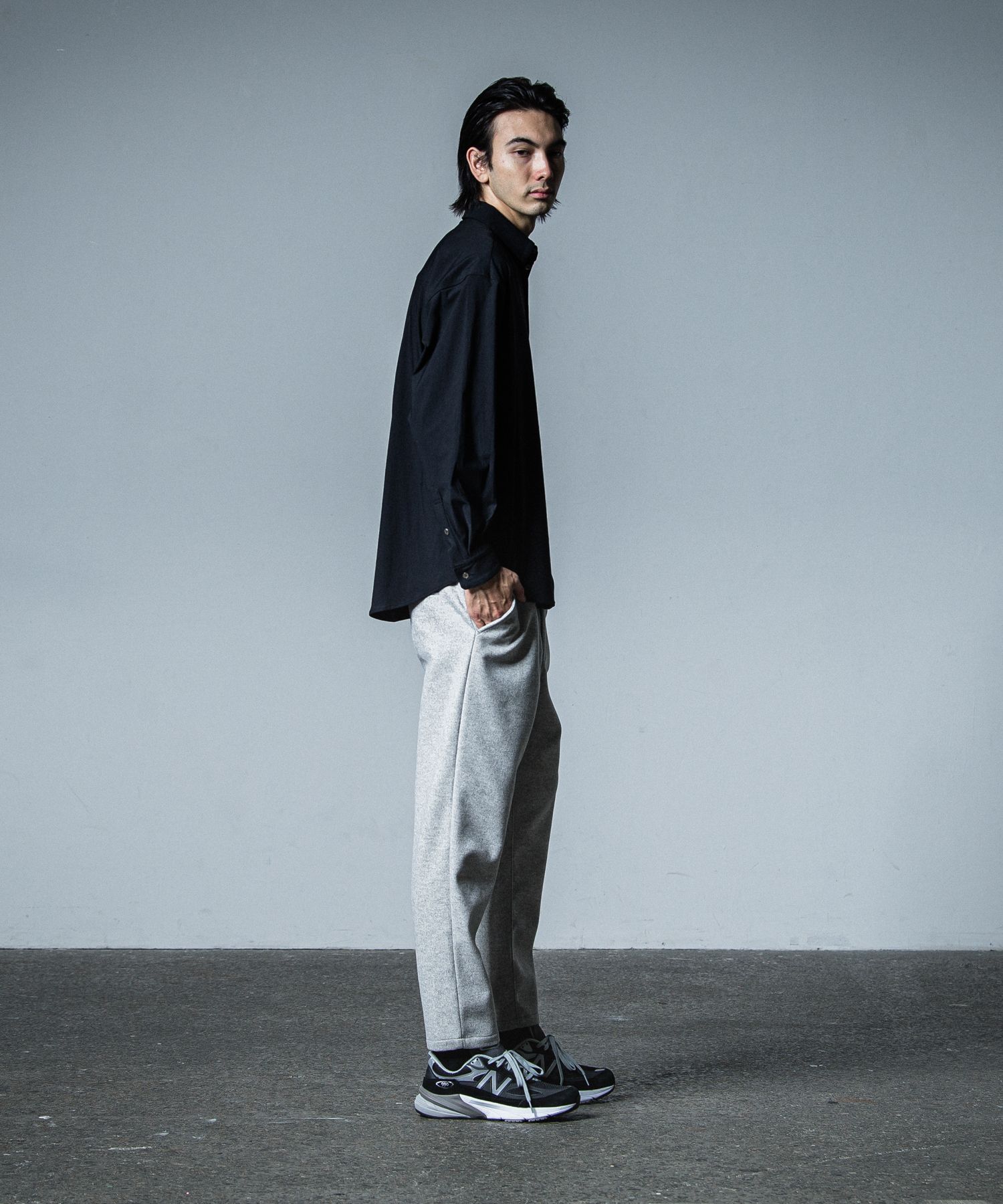 PAT WIDE EASY PANTS / RC33-ST-036BN / ワイドテーパードパンツ / グレーメルトン