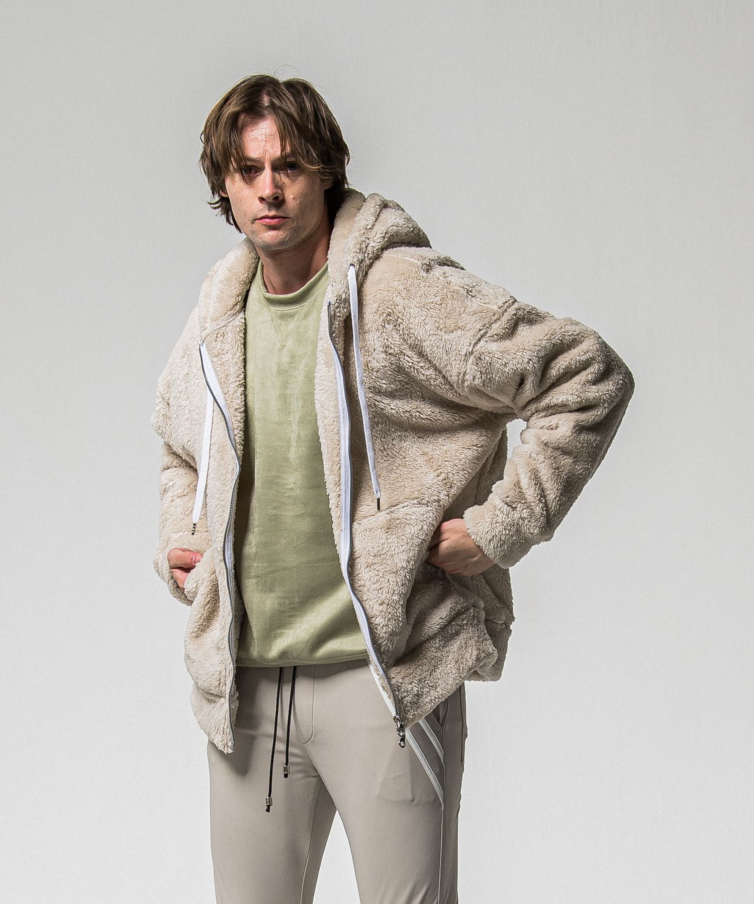 BOA ZIP LOOSE HOODIE / RC38-C-007 / ボアジップパーカー / ブラウン (11月中旬入荷予定)
