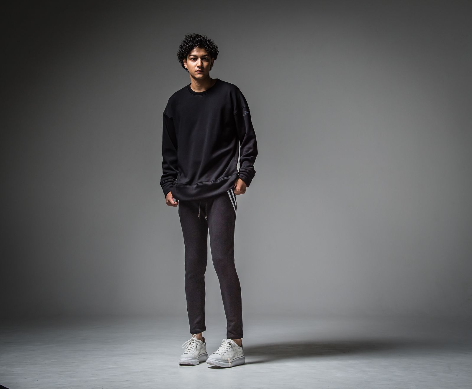 ID BACKROGO VELOURS FLEECE DROP TRAINER / RC30-C-003 / 裏起毛バックロゴトレーナー / ブラック