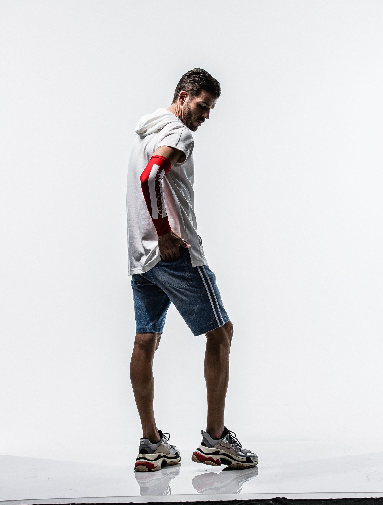 EX DENIM JERSEY LINE HALF PT / RC12-ST-012 / ラインデニムジャージショーツ / インディゴモノグラム