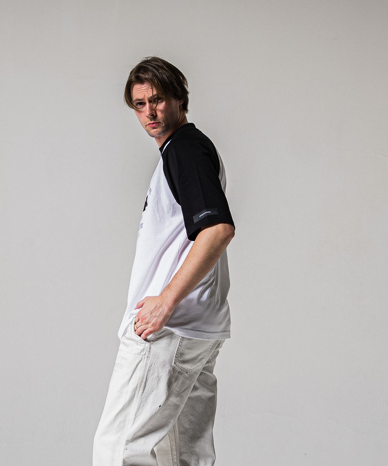 COLLEGE RAGLAN OVER TEE / RC39-T-002 / カレッジロゴラグランビッグTシャツ / ホワイト×ブラック (4月上旬入荷予定)