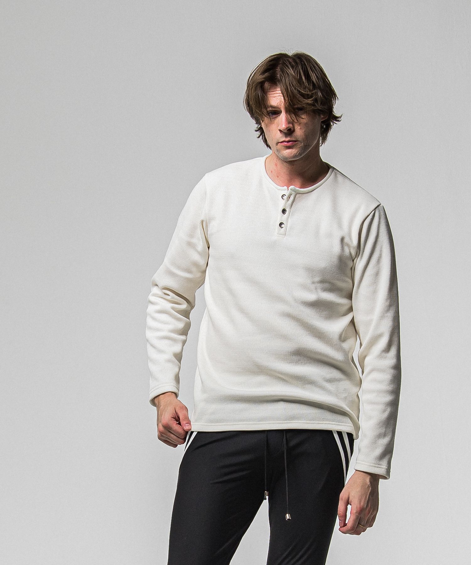 VELOURS FLEECE THERMAL HENRY / RC38-C-003 / 裏起毛サーマルヘンリーネックロングTシャツ / ホワイト (10月中旬入荷予定)
