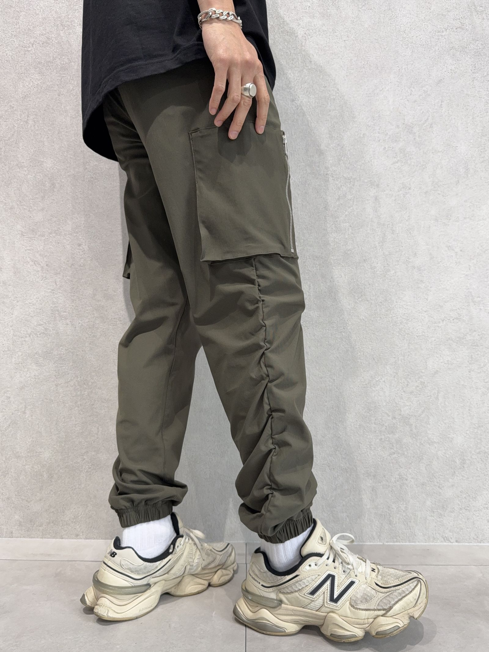 DAVID NYLON CARGO PANTS / RC40-ST-040 / ミリタリーナイロン裾ゴムカーゴパンツ / カーキ