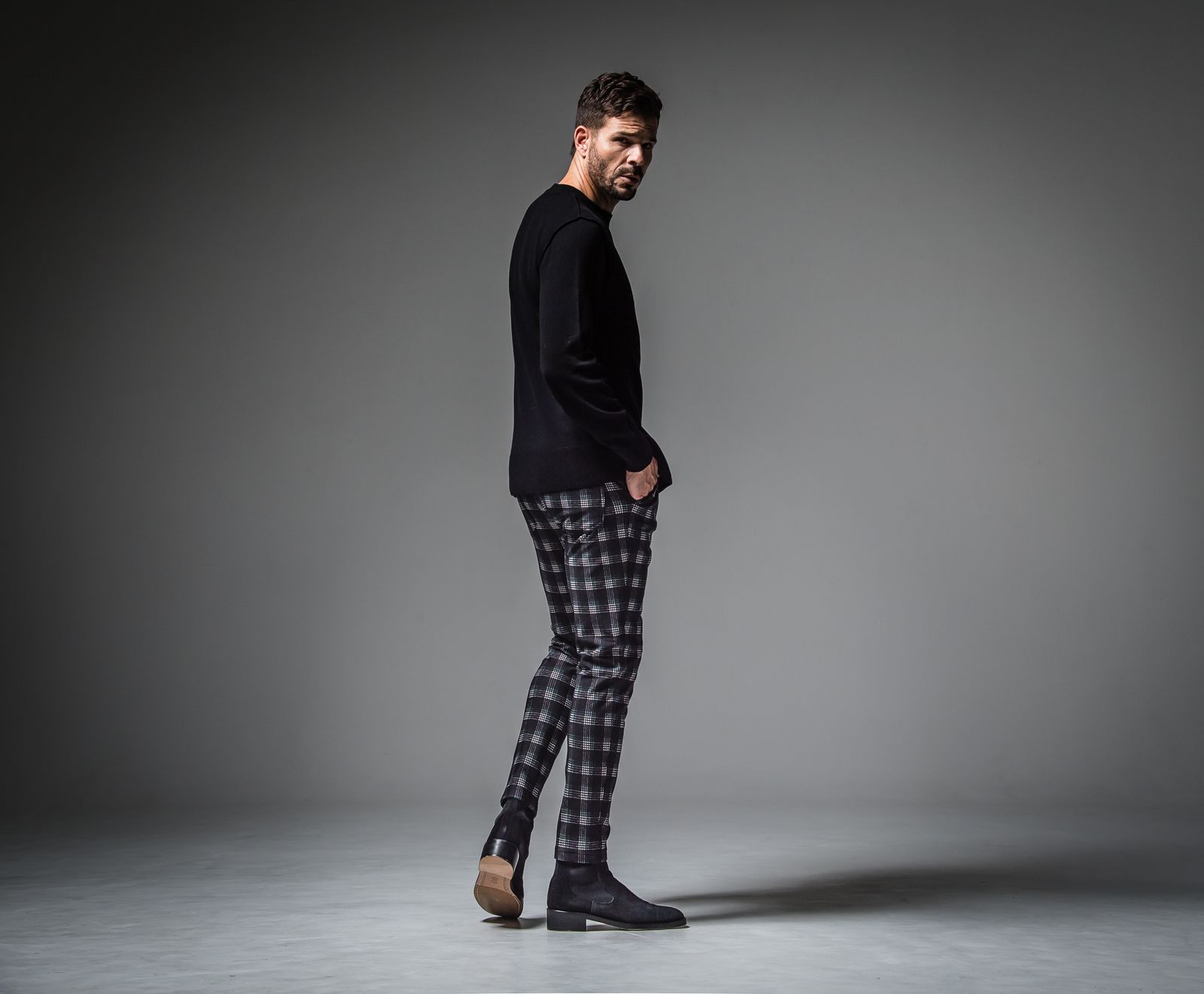 CHRIS EASY HEAT TUCK PANTS / RC30-ST-016HT / 裏起毛タックパンツ / ブラック×グリーンチェック