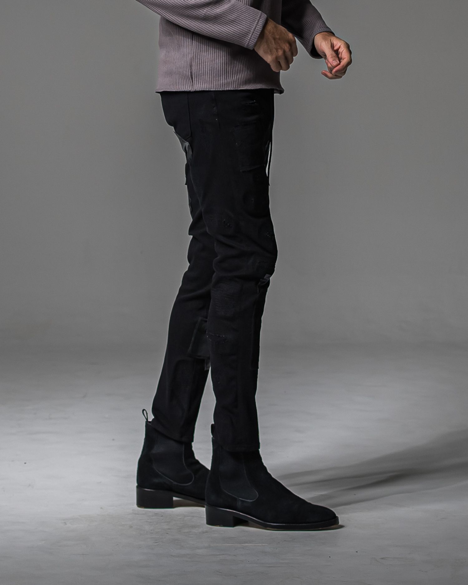 MICK DENIM JERSEY / BASIC-ST-020 / デニムジャージテーパードパンツ / ブラックリメイク (9月上旬入荷予定)