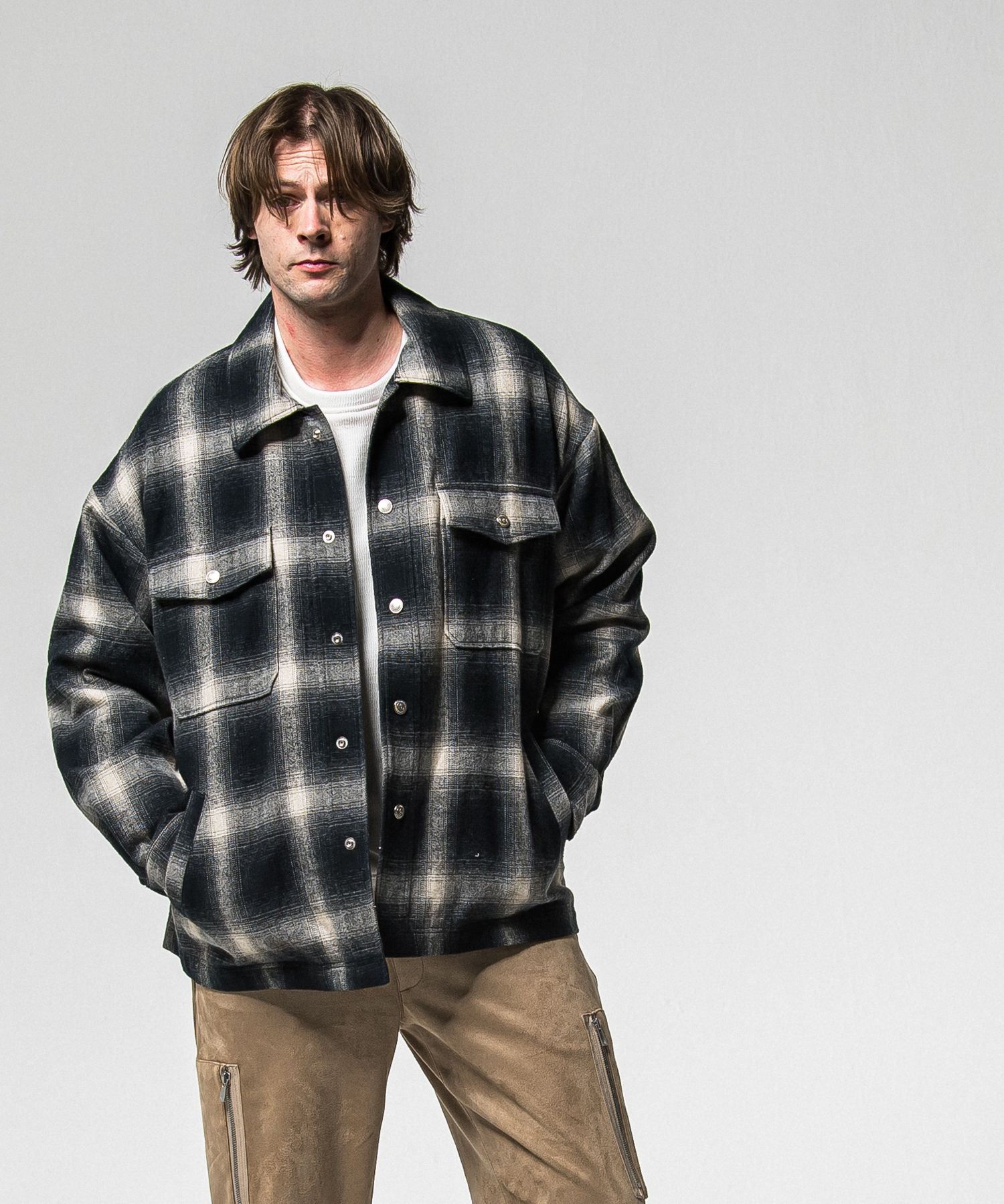 FLANNEL CHECK JK / RC38-JK-007 / フランネルチェックCPOジャケット / ブラック (10月中旬入荷予定)
