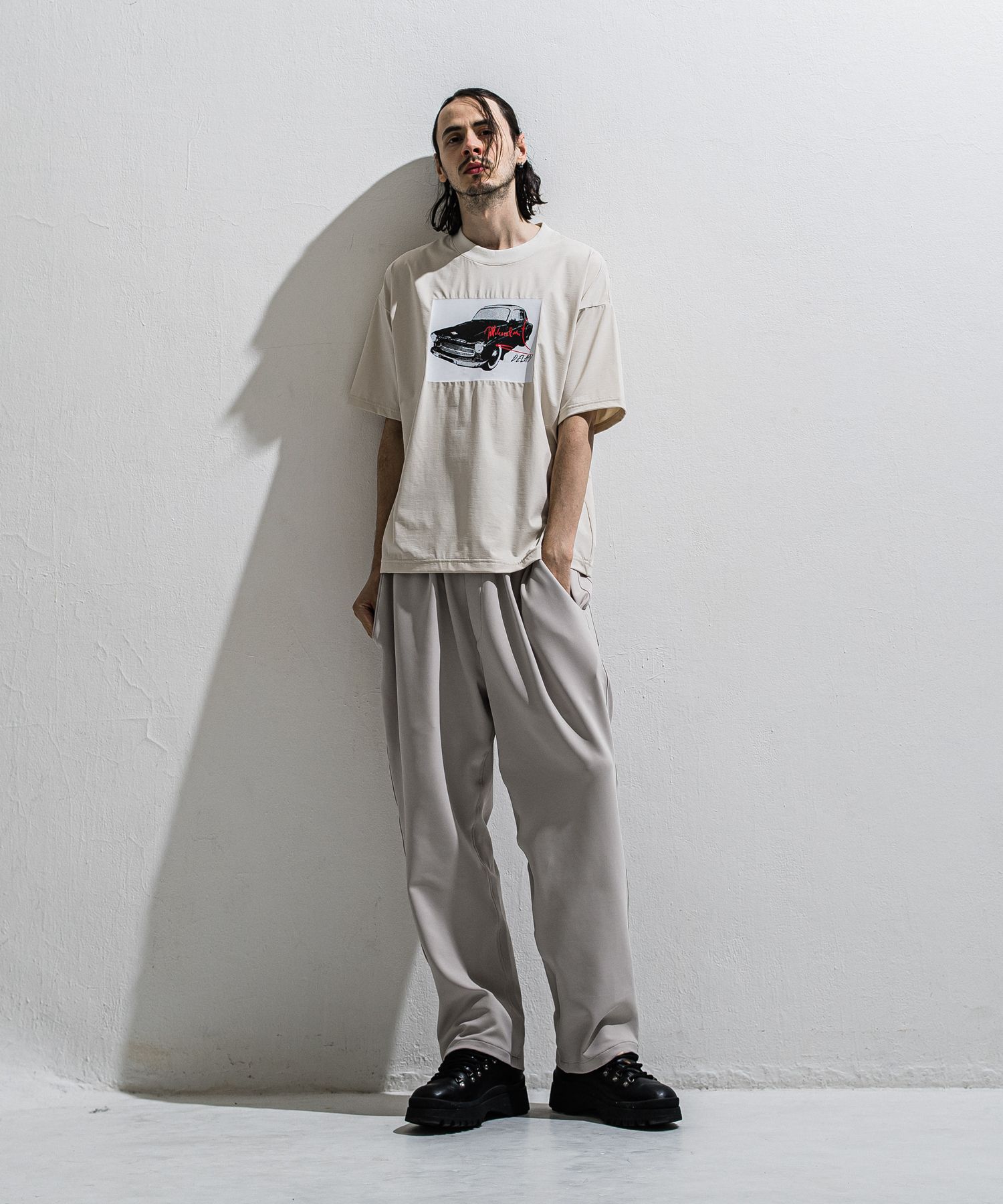 CAR OVER NYLON T / DP1-T-004 / カープリントナイロンビッグTシャツ / グレージュ (4月上旬入荷予定)