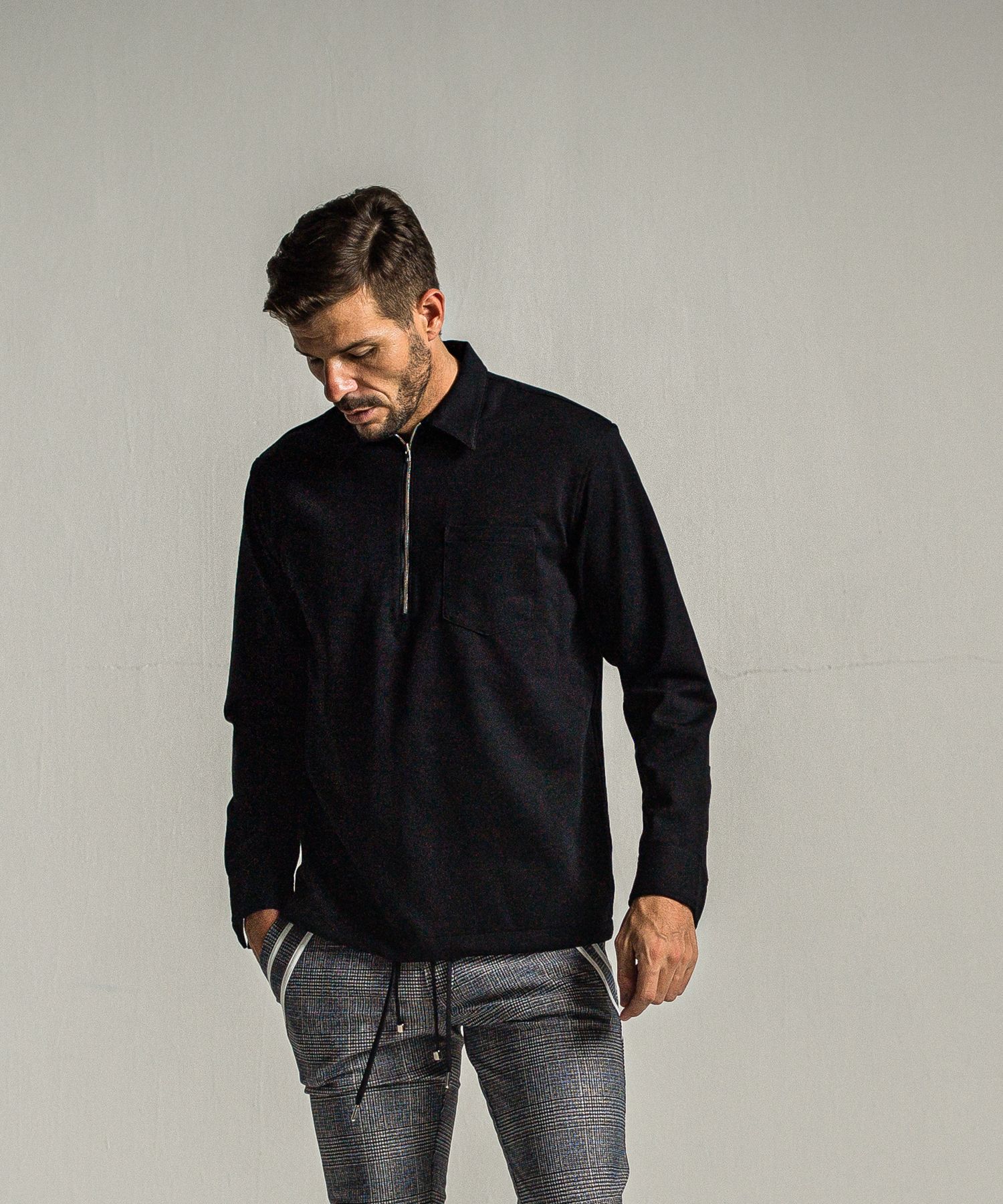 PULLOVER JERSEY SHIRT / RC34-SH-002 / 裏起毛ハーフジップシャツ / ブラック