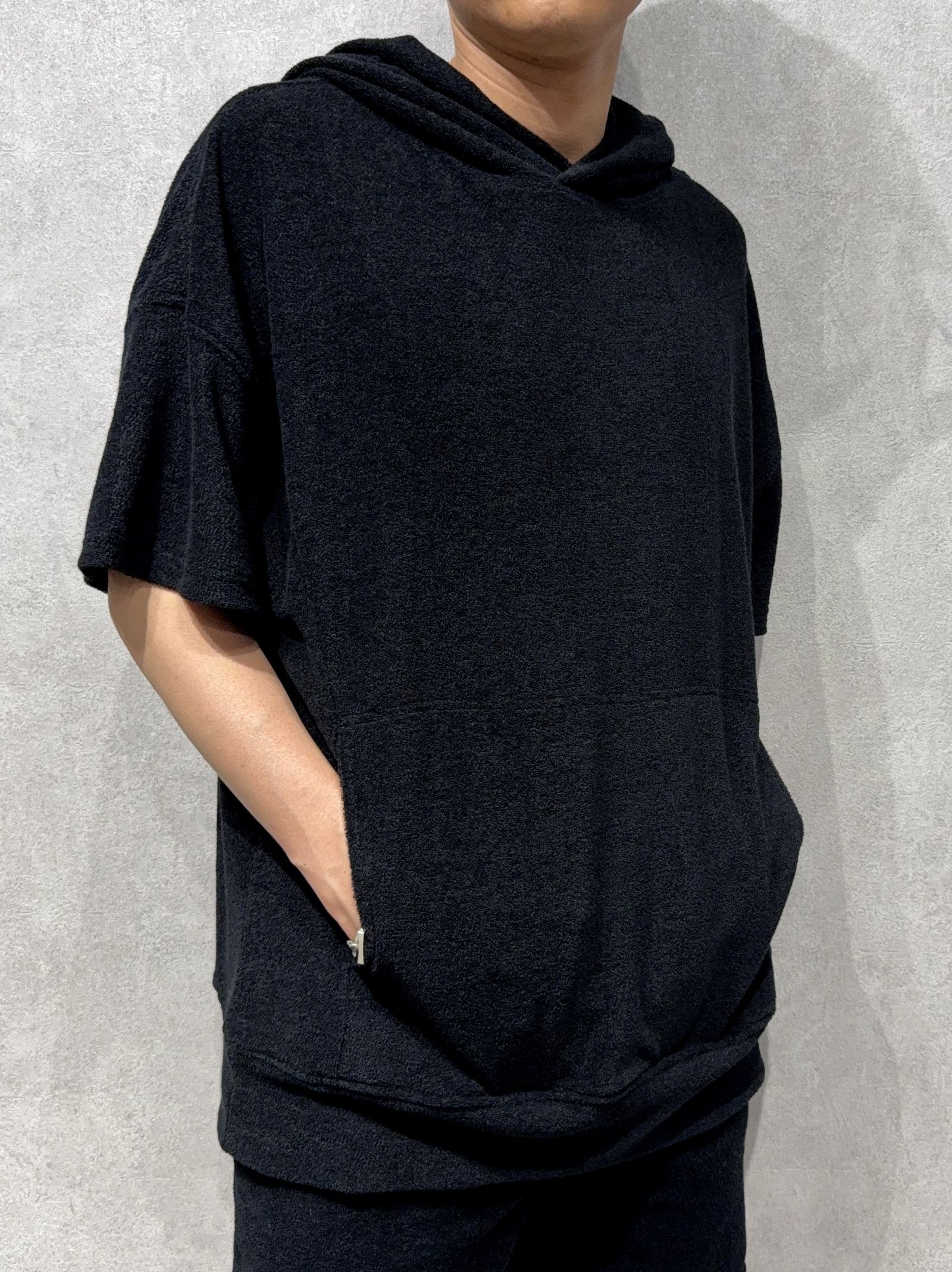 PILE HALF HOODIE / RC40-C-003 / パイル半袖パーカー / ブラック