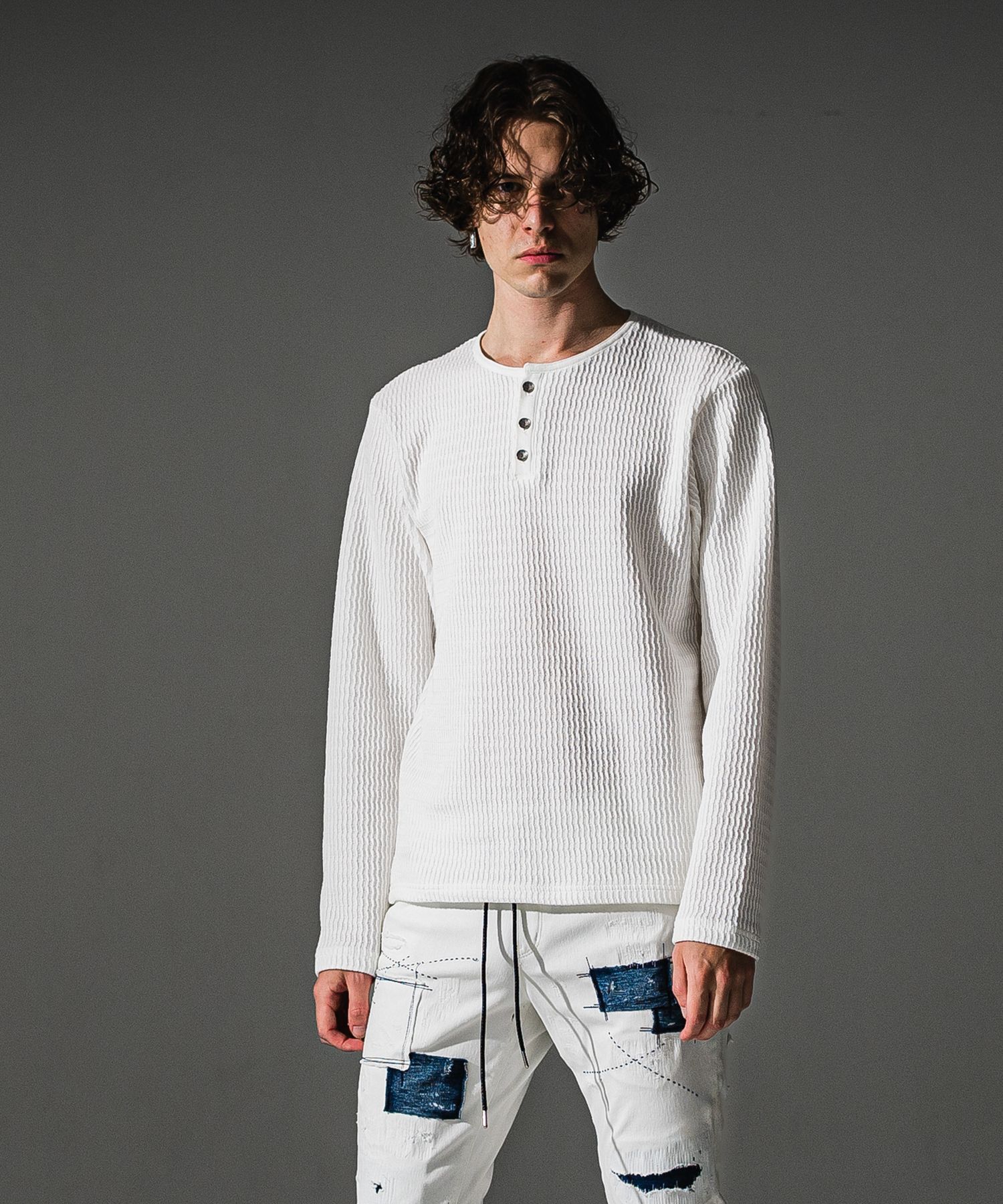 KNT HENRY / RC41-C-001 / コットンニットヘンリーネックロングTシャツ / ホワイト (9月上旬入荷予定)