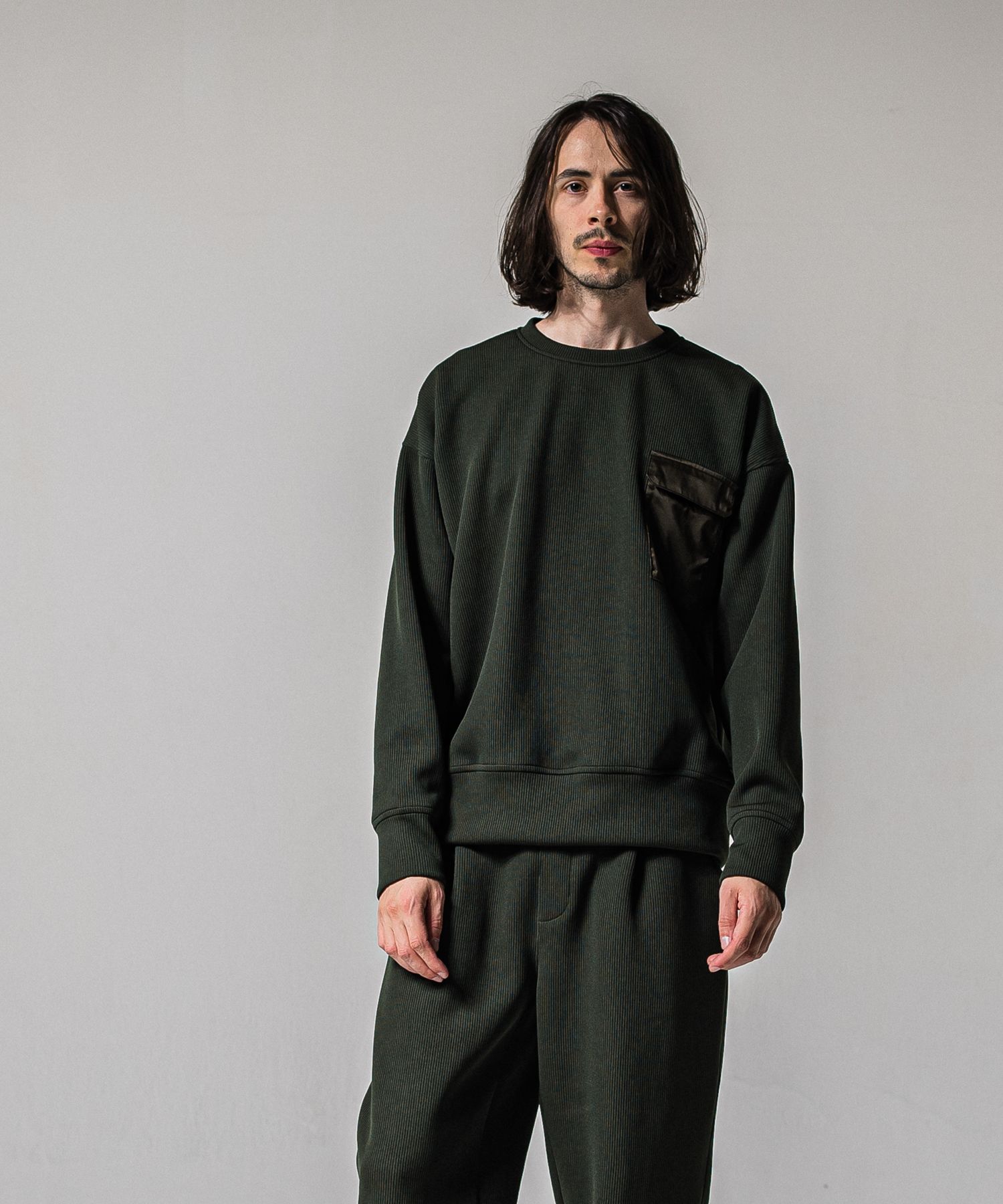 AZE MILITARY DROP TRAINER / RC39-C-003 / 高機能畦編みニットトレーナー / カーキ (1月下旬入荷予定)