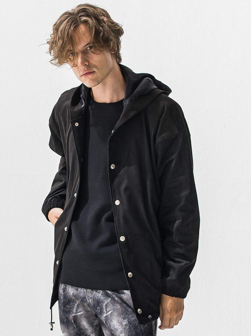 SUEDE COACH HOODIE / RC42-JK-003 / スエードコーチパーカー / ブラック (12月中旬入荷予定)