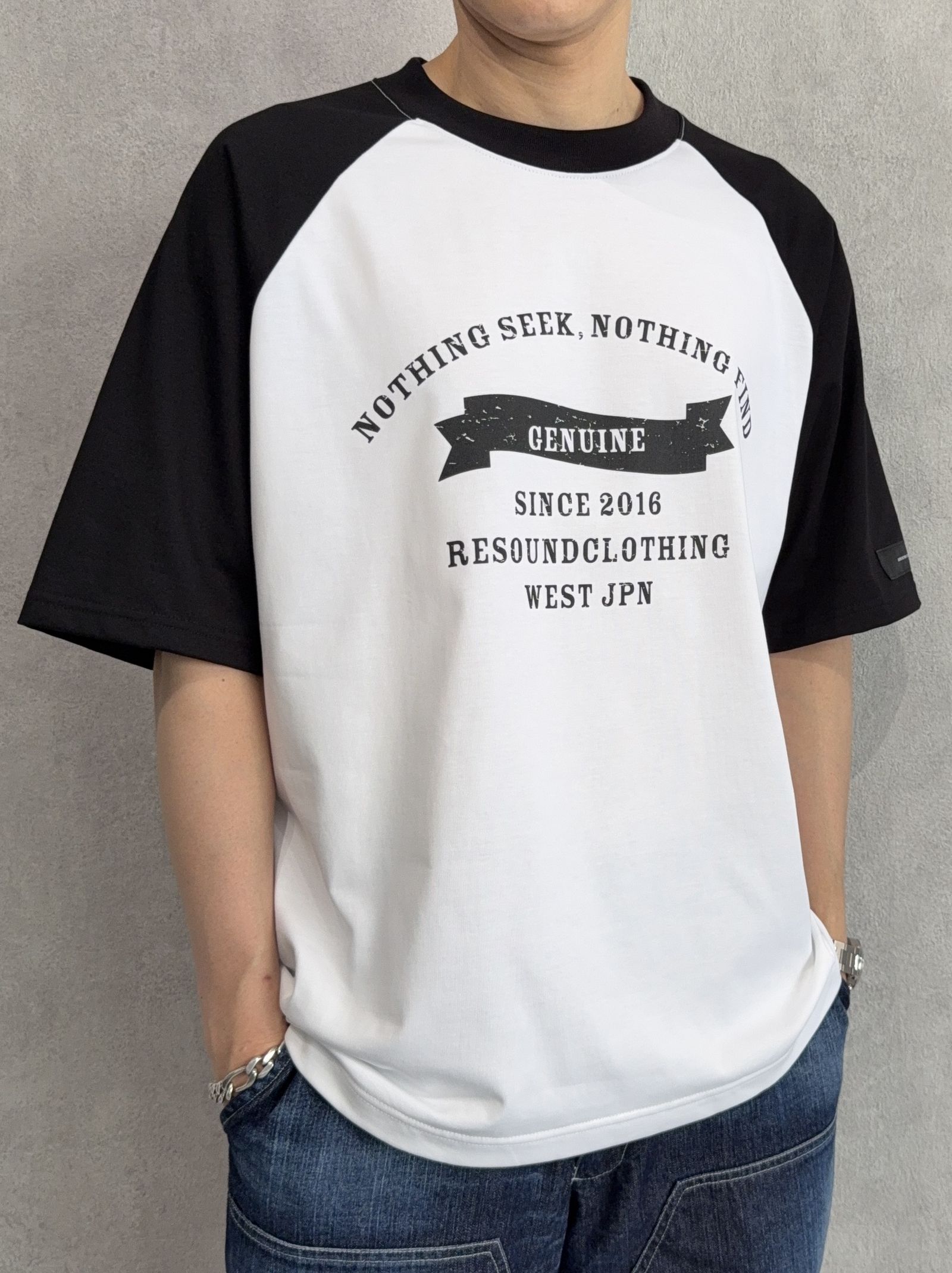 COLLEGE RAGLAN OVER TEE / RC39-T-002 / カレッジロゴラグランビッグTシャツ / ホワイト×ブラック
