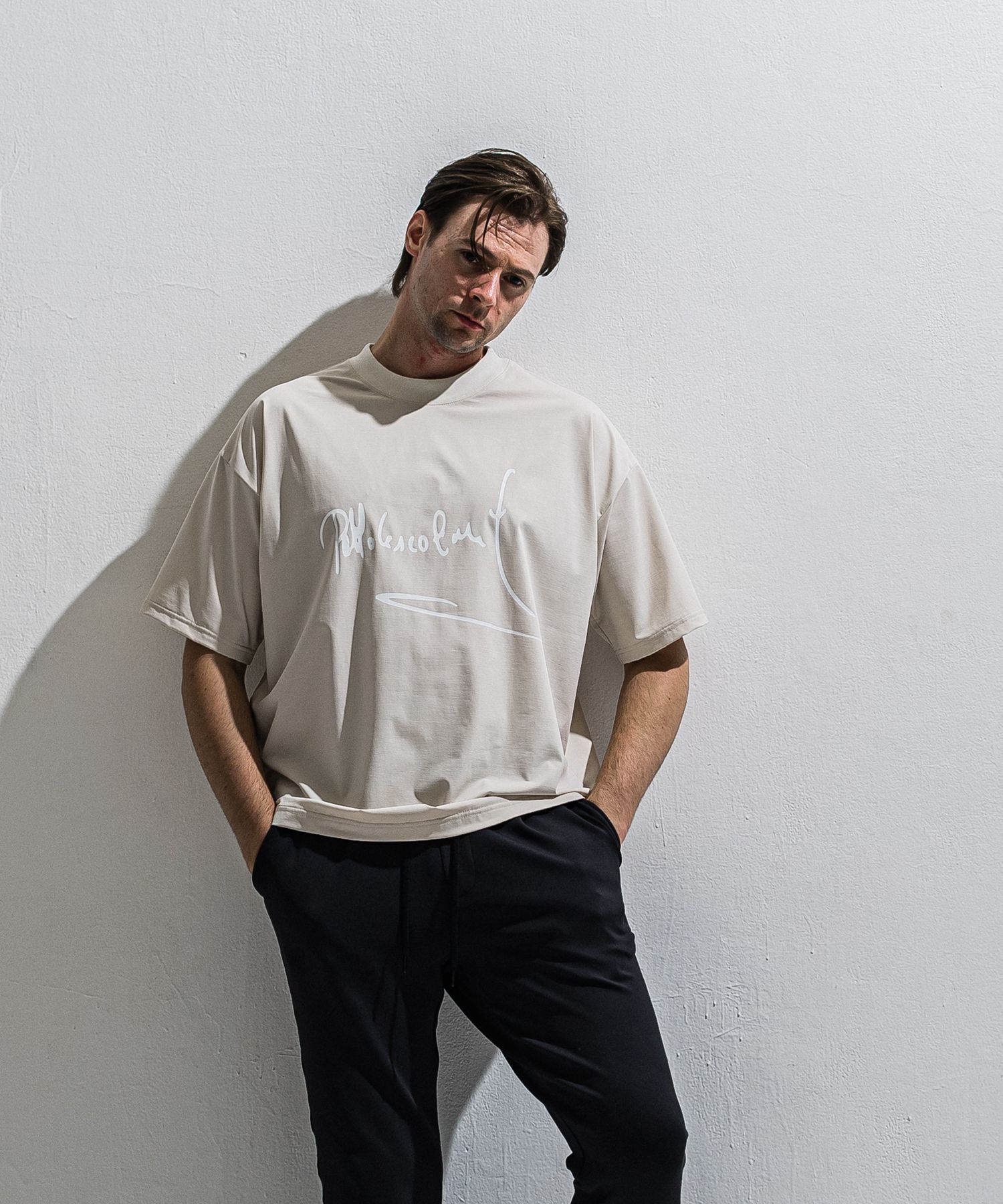 PB SIGN OVER NYLON T / DP1-T-002 / サインプリントナイロンビッグTシャツ / グレージュ (4月上旬入荷予定)