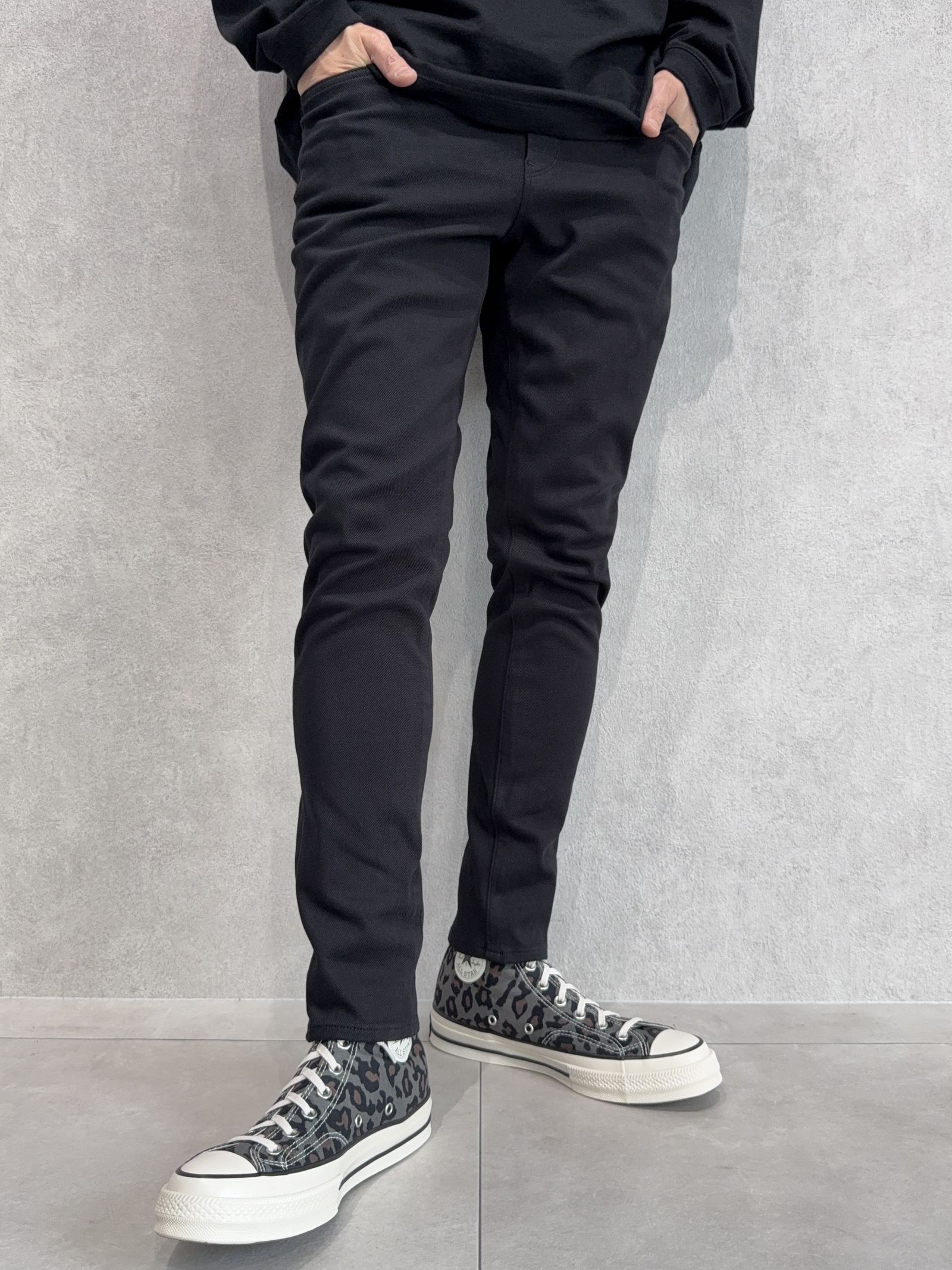 MICK DENIM JERSEY / BASIC-ST-020 / デニムジャージテーパードパンツ / ブラック