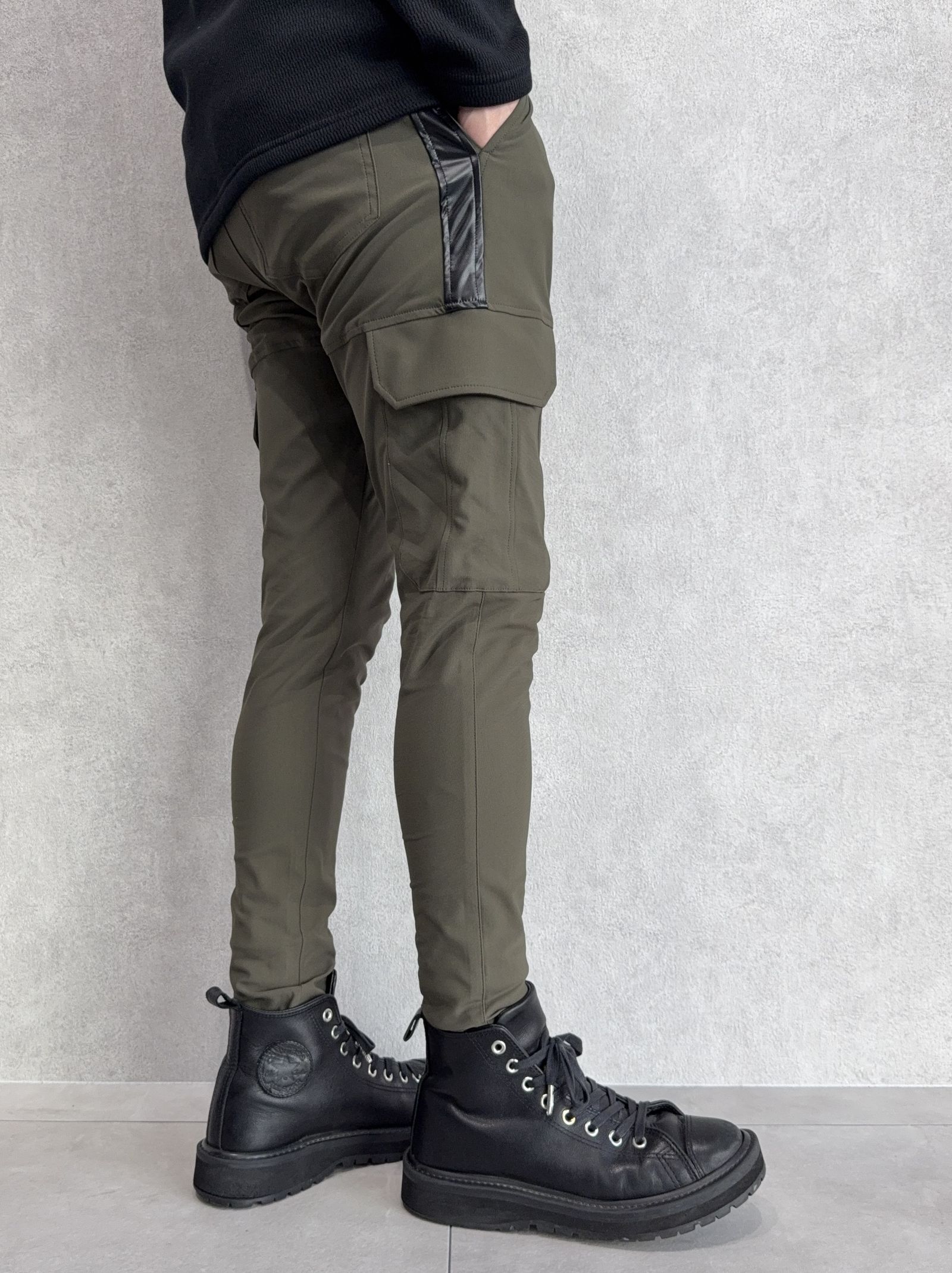 DARRELL CARGO PT / BASIC-ST-010 / ナイロン レザーラインカーゴパンツ / カーキ×レザーブラック