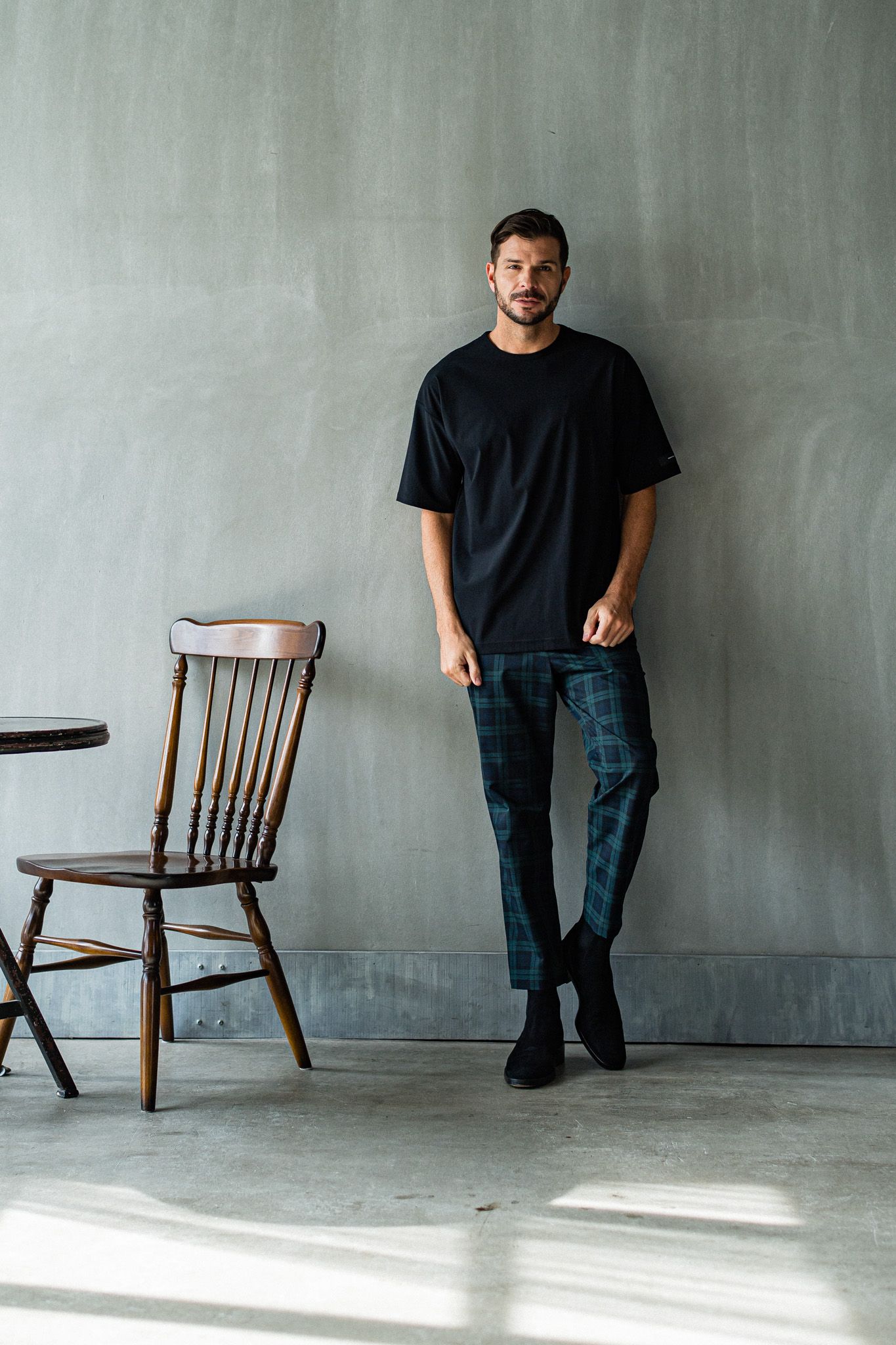 PAT WIDE EASY PANTS / RC32-ST-036 / ベルト付きテーパードワイドパンツ / グリーンチェック