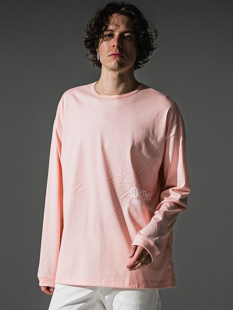 UK OVER LONGSLEEVE TEE / RC41-T-002 / オーバーサイズ長袖ロゴプリントTシャツ / ピンク (7月中旬入荷予定)