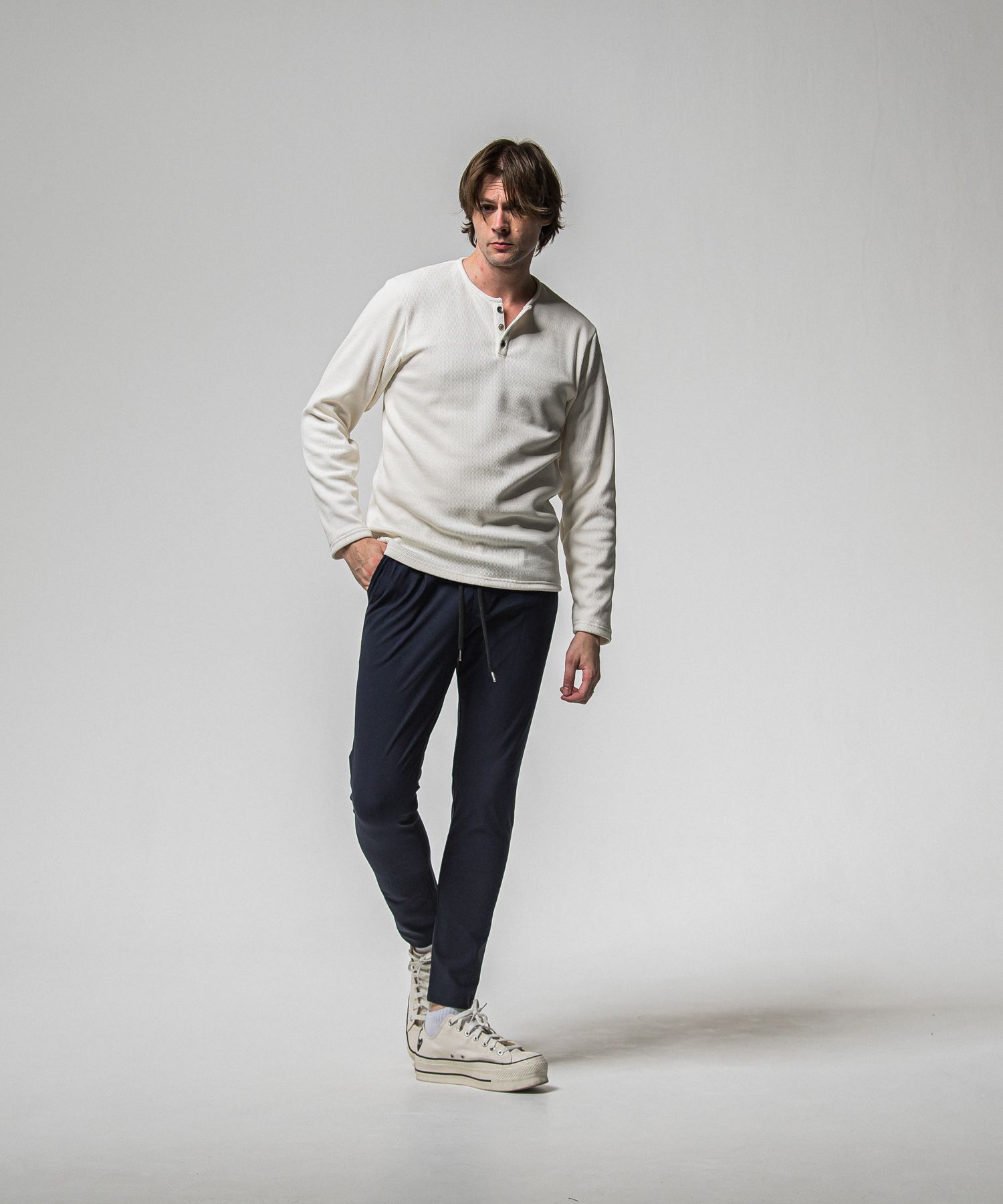 VELOURS FLEECE THERMAL HENRY / RC38-C-003 / 裏起毛サーマルヘンリーネックロングTシャツ / ホワイト (10月中旬入荷予定)